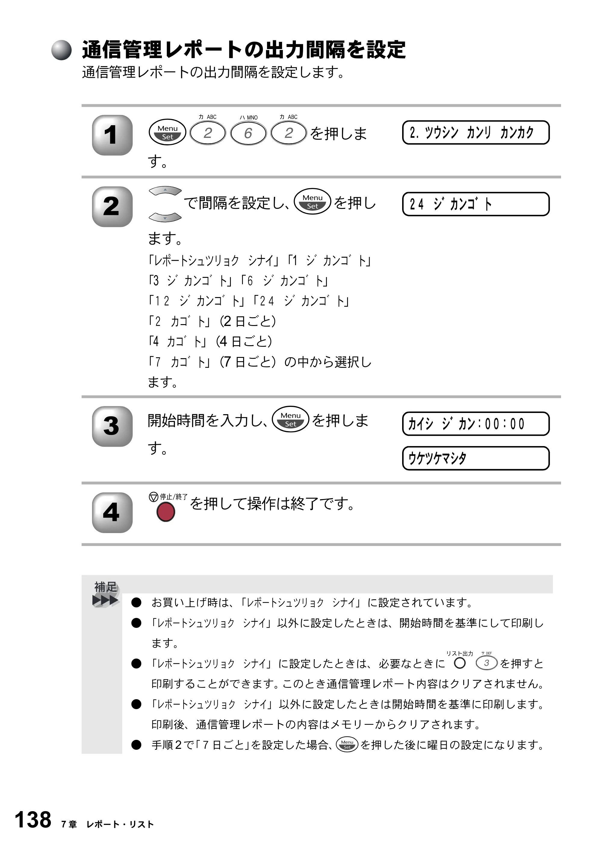ブラザー FAX-2800J 取扱説明書（本体） — 通信管理レポートの出力間隔を設定 — 原本ページ — 138ページ