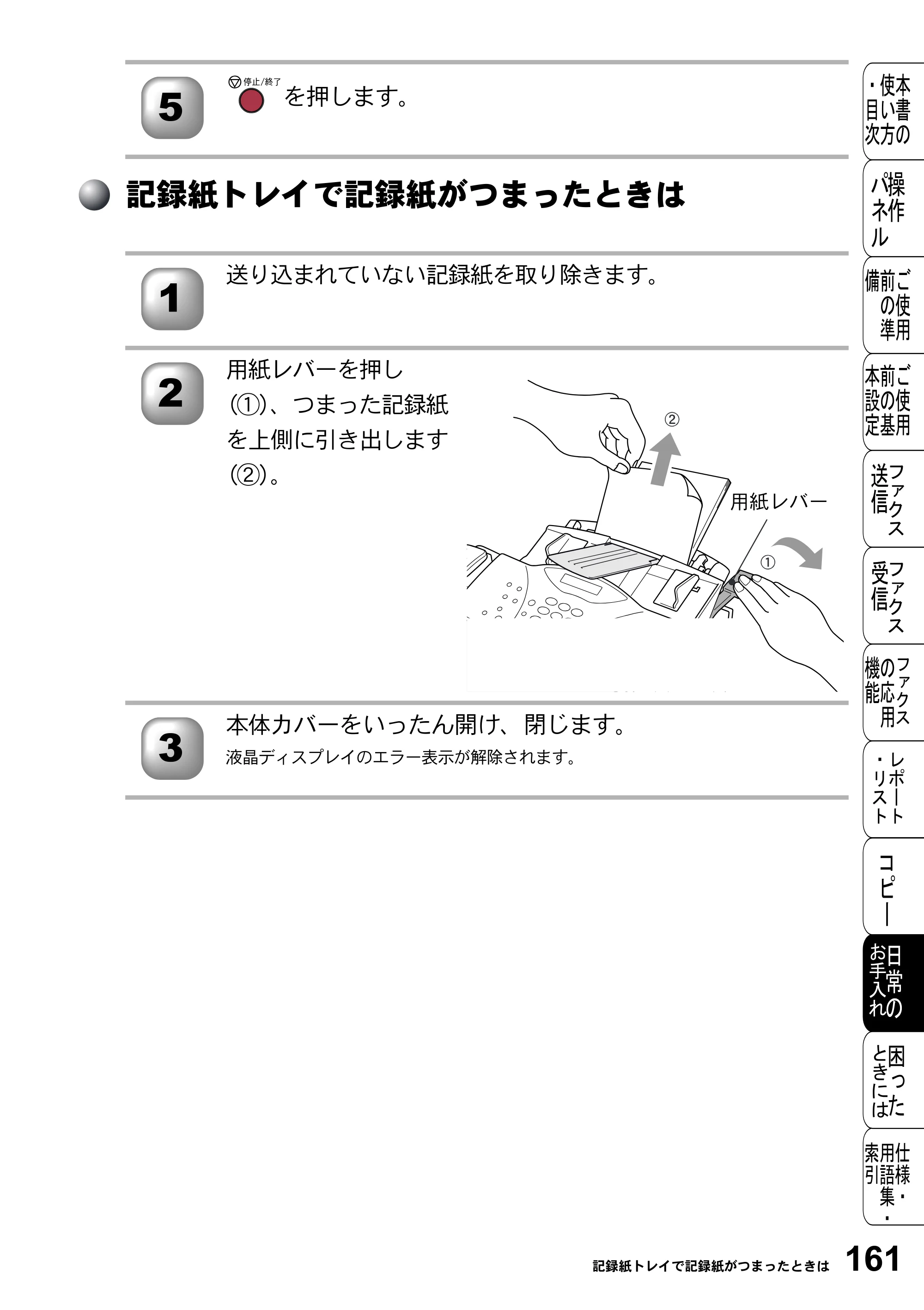 ブラザー FAX-2800J 取扱説明書（本体） — 記録紙トレイで記録紙がつまったときは — 原本ページ — 161ページ