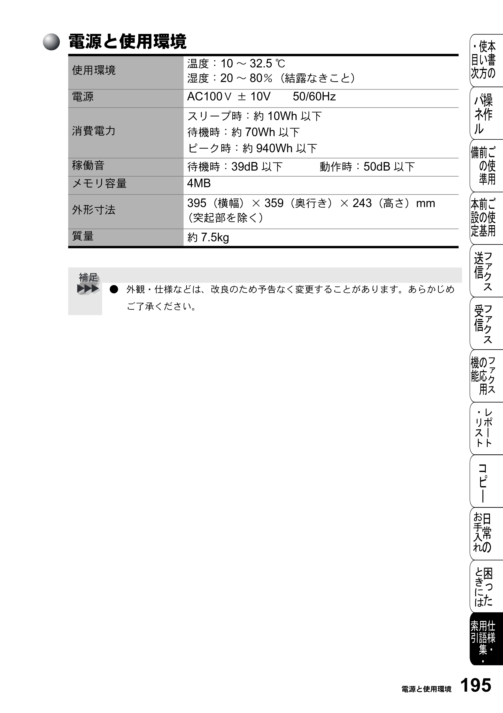 ブラザー FAX-2800J 取扱説明書（本体） — 電源と使用環境 — 原本ページ — 195ページ