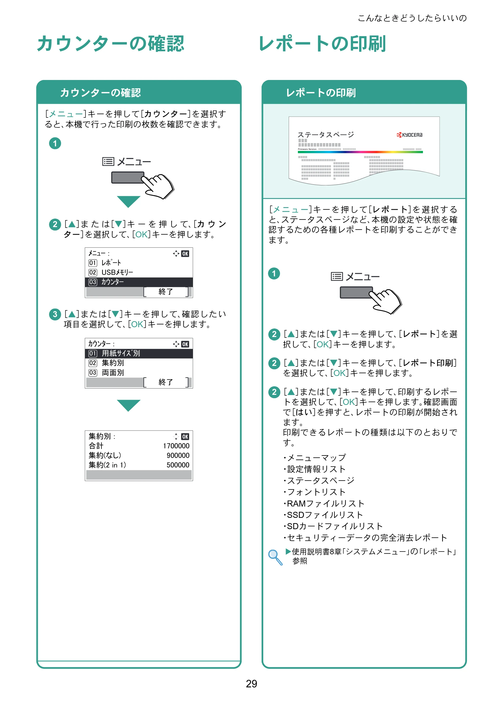 京セラ ECOSYS P7240cdn ECOSYS P7240cdn クイックガイド — カウンターの確認 — 原本ページ — 29ページ