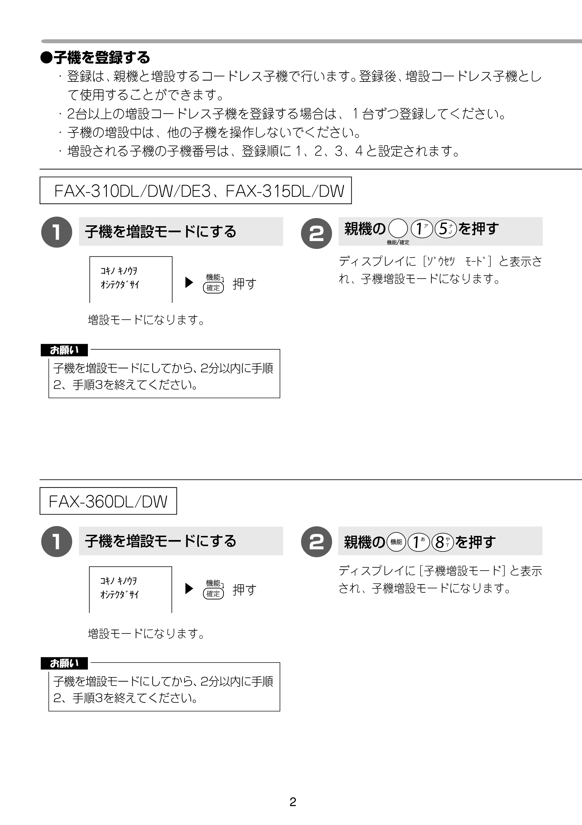 ブラザー MFC-630CD / MFC-630CDW / MFC-650CD / MFC-650CDW 増設コードレス子機取扱説明書 — 子機を登録する — 原本ページ — 2ページ