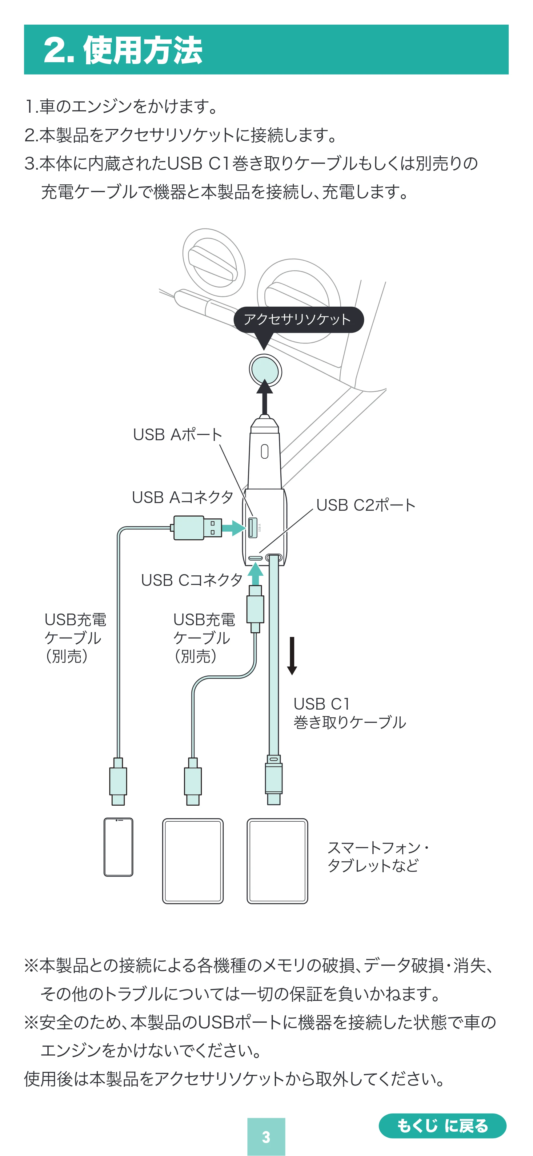 サンワサプライ 200-CAR122 取扱説明書 — 原本ページ — 3ページ