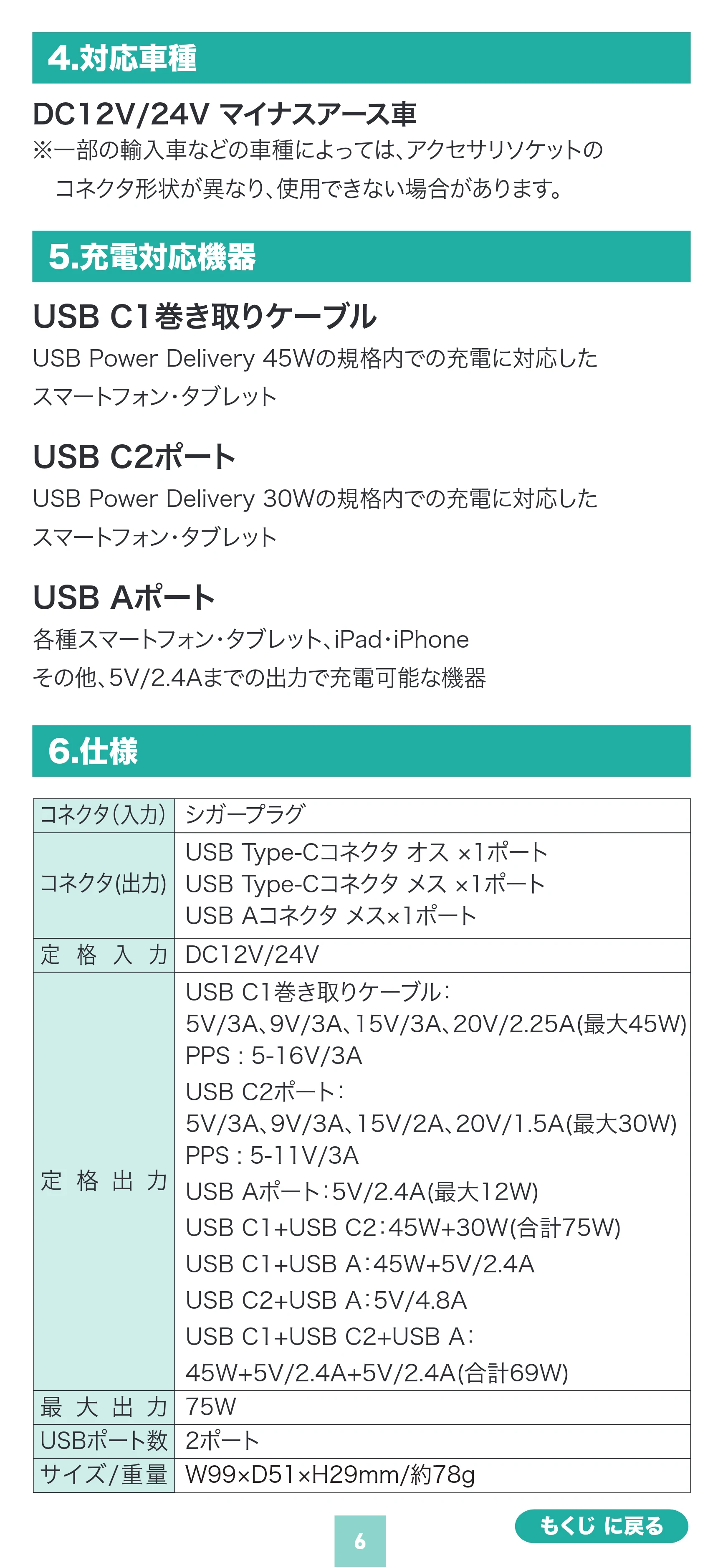 サンワサプライ 200-CAR122 取扱説明書 — 原本ページ — 6ページ
