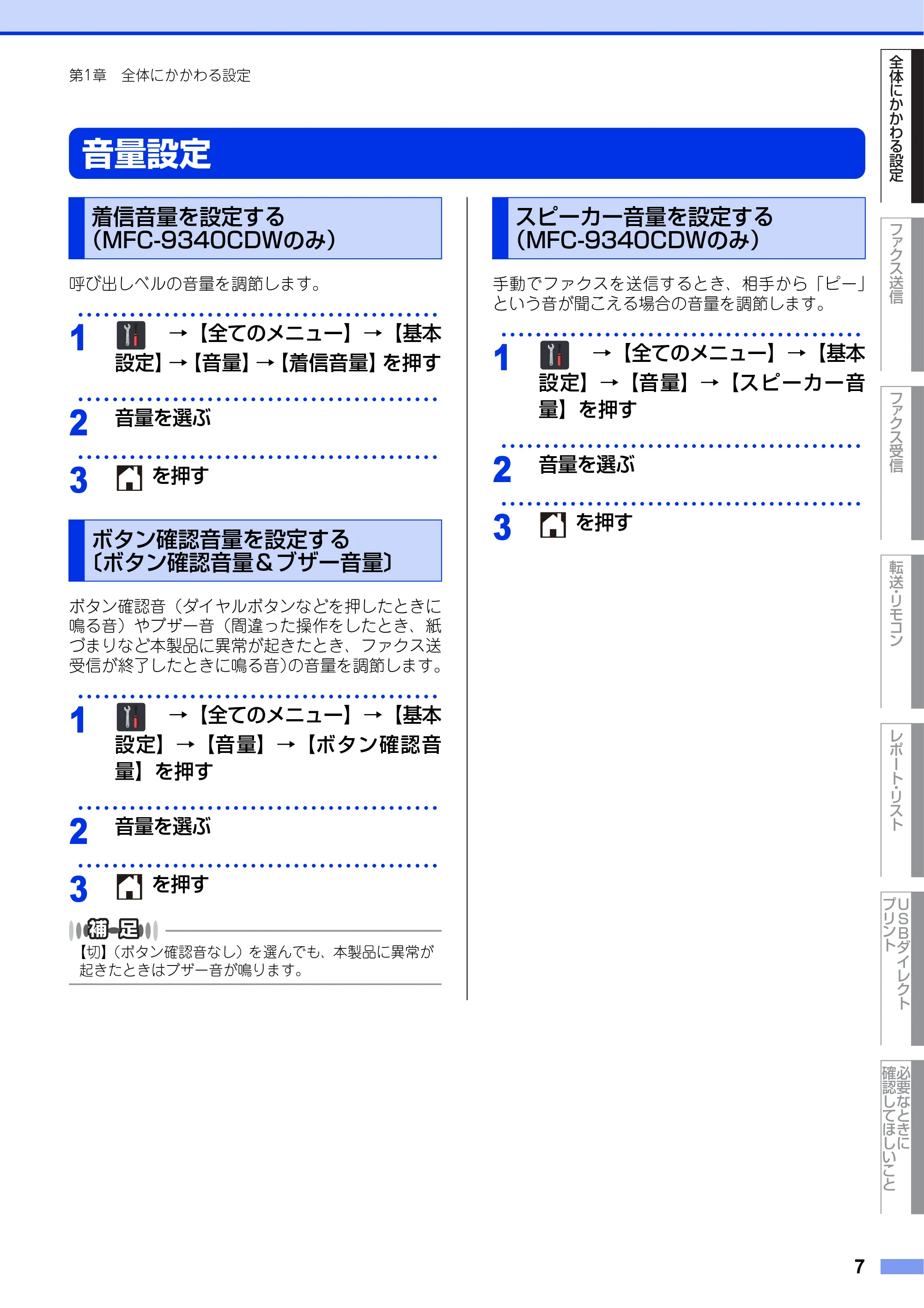 ブラザー DCP-9020CDW / MFC-9340CDW ユーザーズガイド ～応用編～ — 音量設定 — 原本ページ — 7ページ