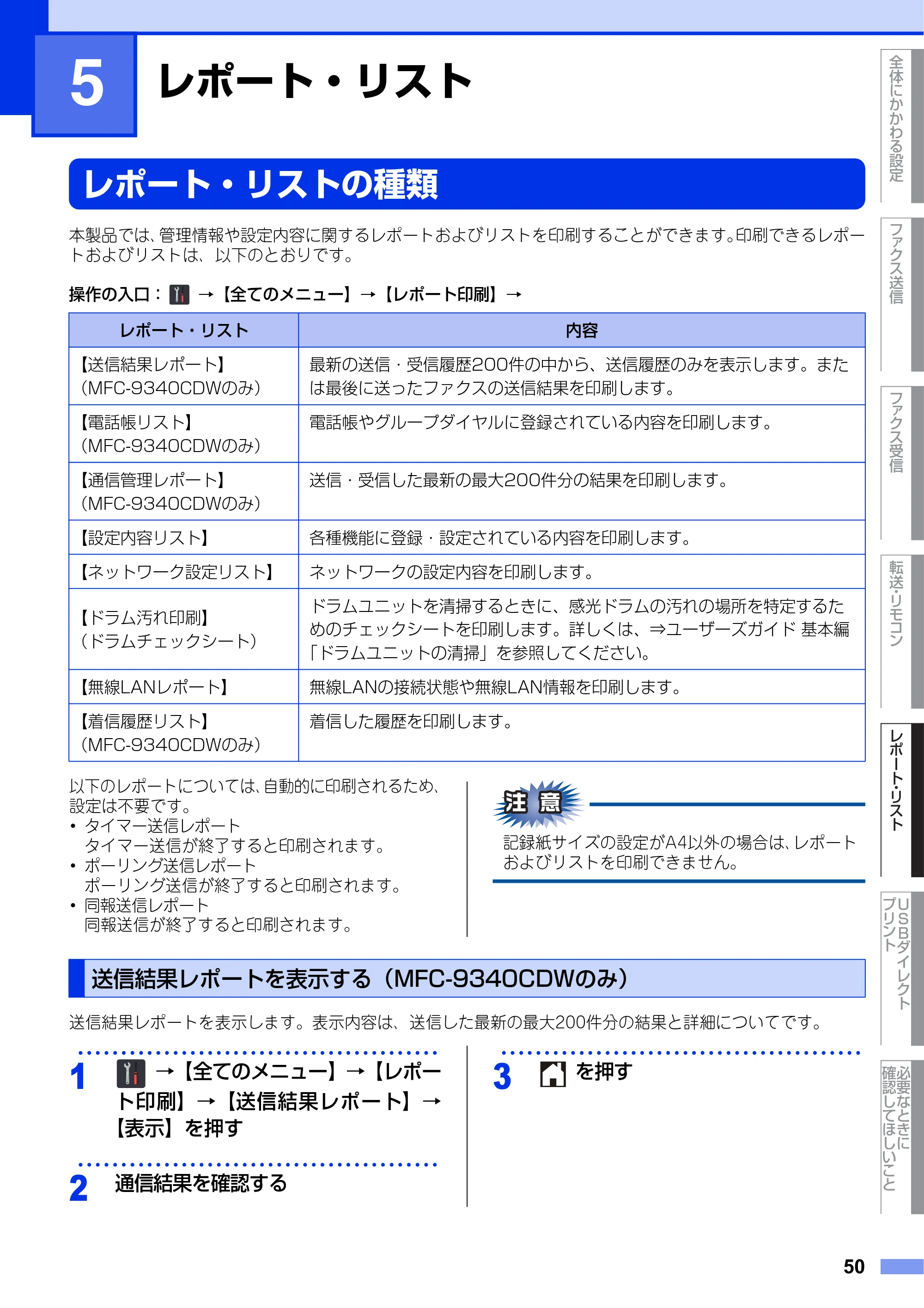 ブラザー DCP-9020CDW / MFC-9340CDW ユーザーズガイド ～応用編～ — 第5章 レポート・リスト — 原本ページ — 50ページ