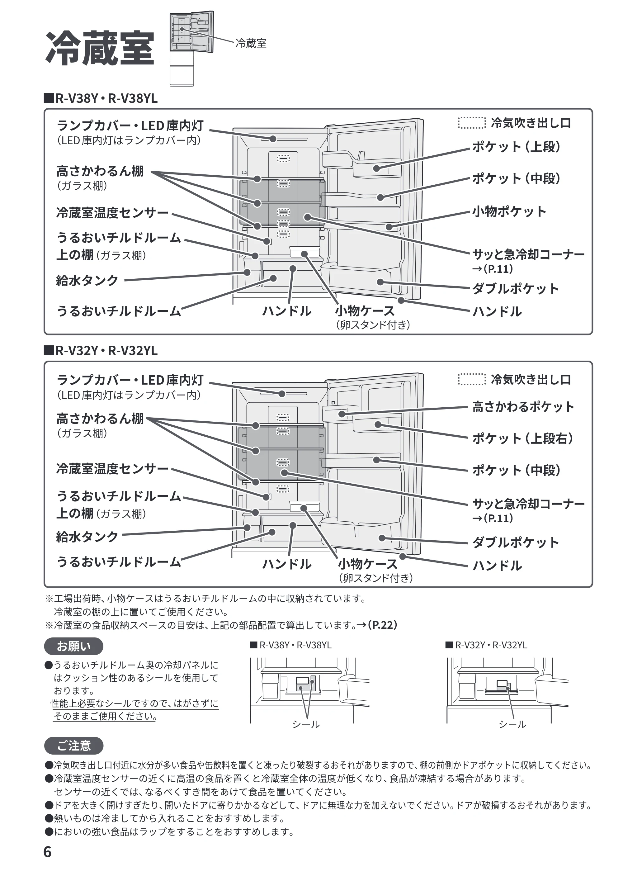 日立 R-V38Y / R-V38YL / R-V32Y 取扱説明書 — 冷蔵室 — 原本ページ — 6ページ