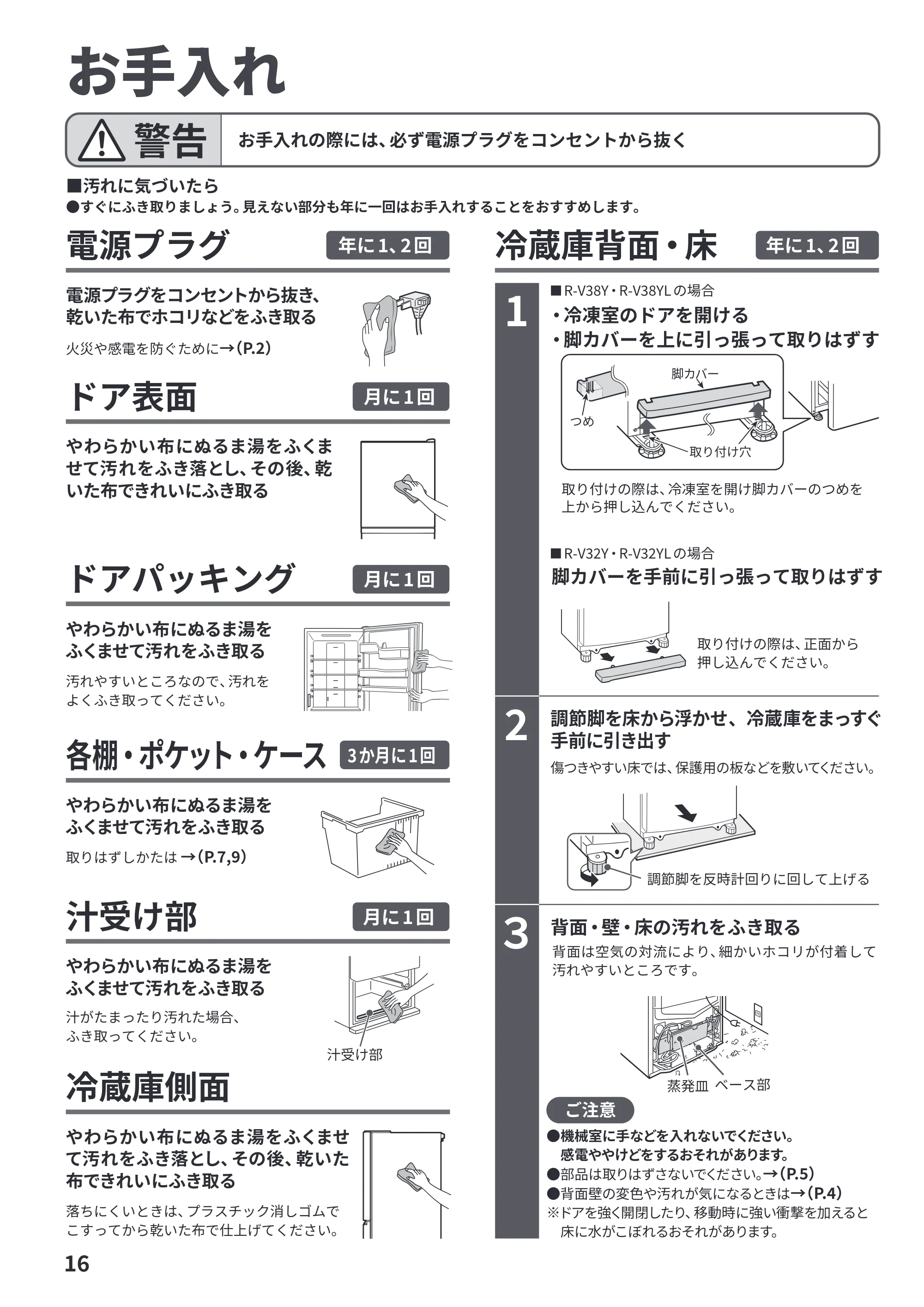 日立 R-V38Y / R-V38YL / R-V32Y 取扱説明書 — お手入れ — 原本ページ — 16ページ