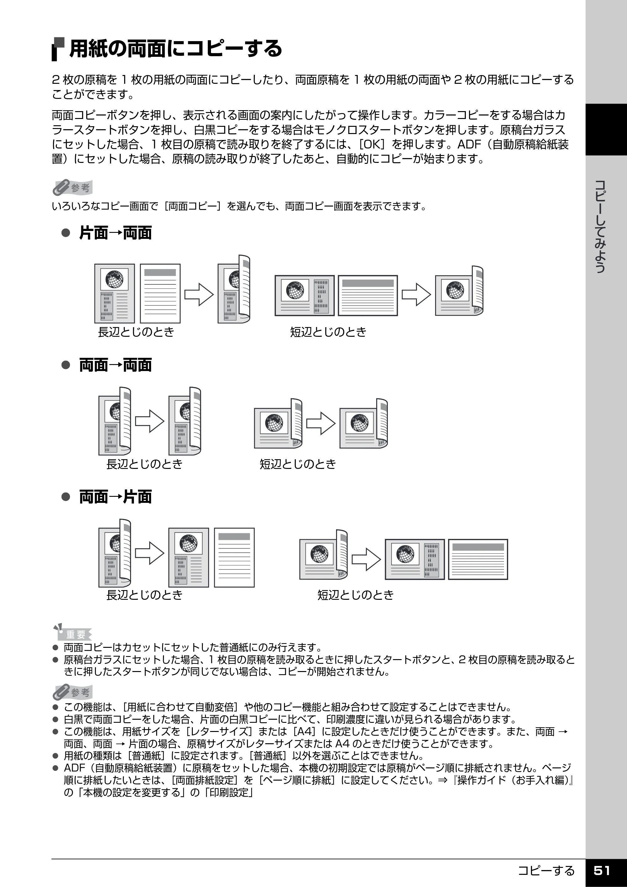 キヤノン PIXUS MX7600 操作ガイド （本体操作編） （PDF形式／8.31Mバイト） — 用紙の両面にコピーする — 原本ページ — 53ページ