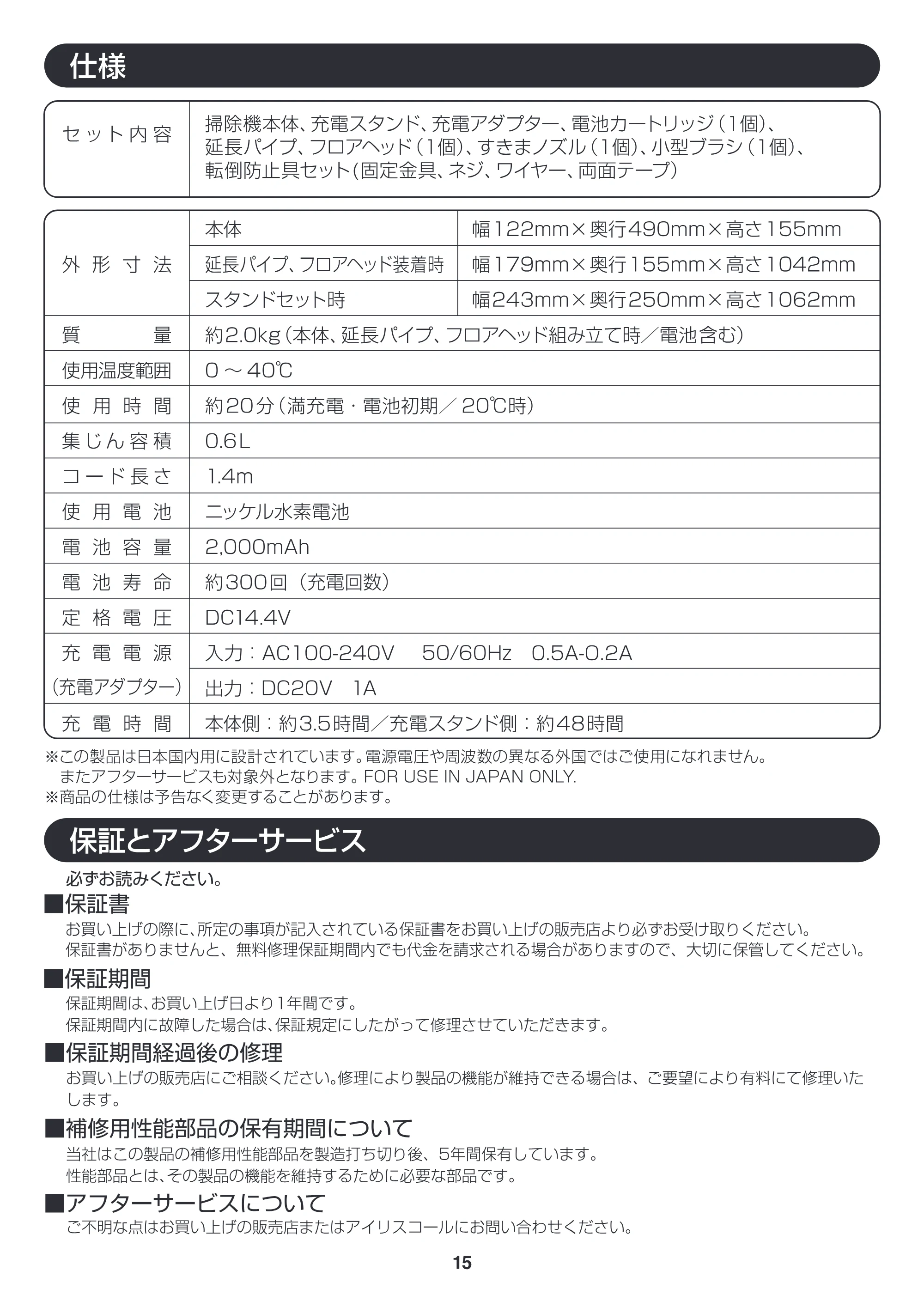 アイリスオーヤマ ISC-7DCE 取扱説明書 — 原本ページ — 15ページ