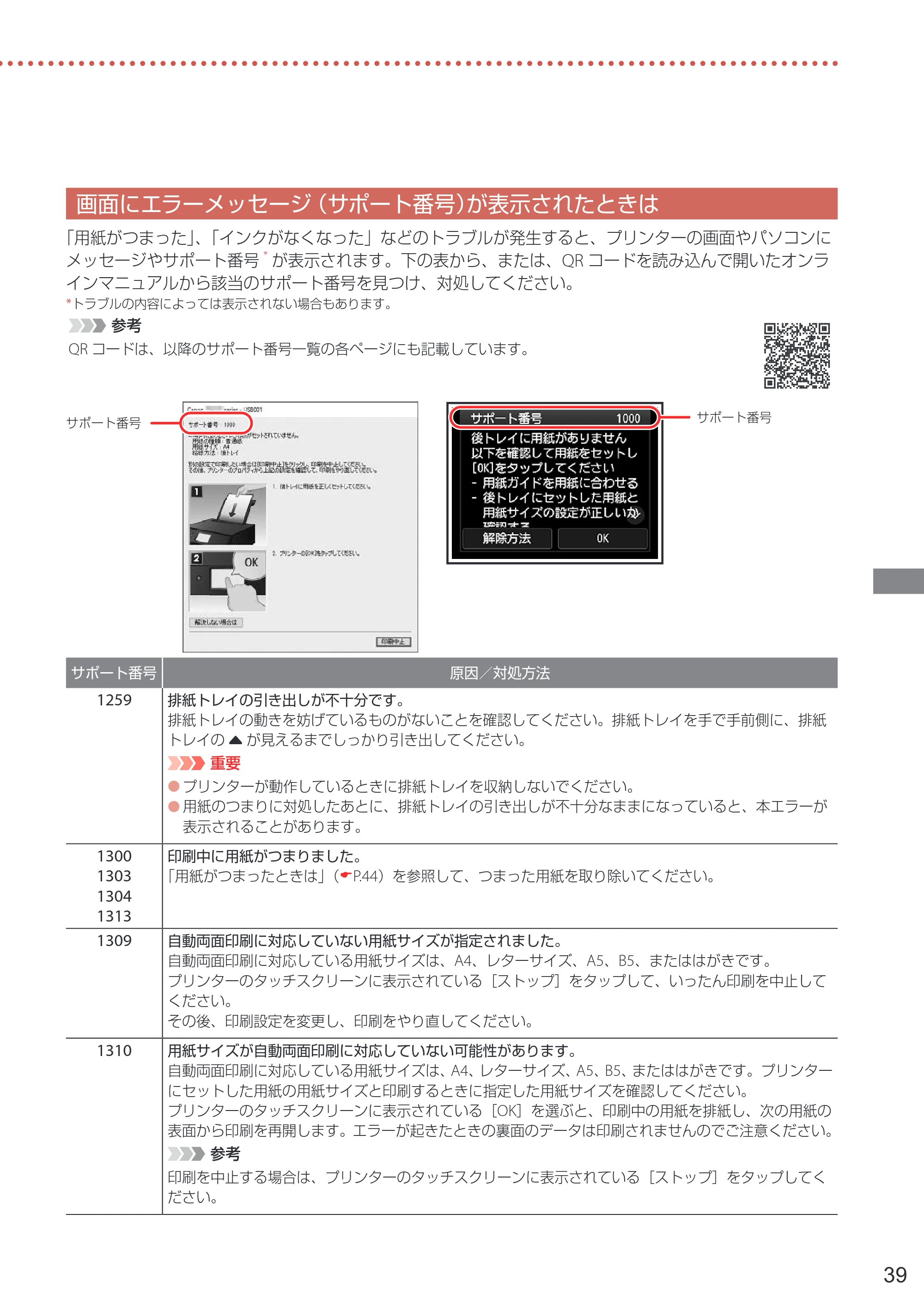 キヤノン PIXUS XK500 設置・基本操作マニュアル 2022年3月3日掲載（PDF：7.71MB） — 画面にエラーメッセージ（サポート番号）が表示されたときは — 原本ページ — 41ページ