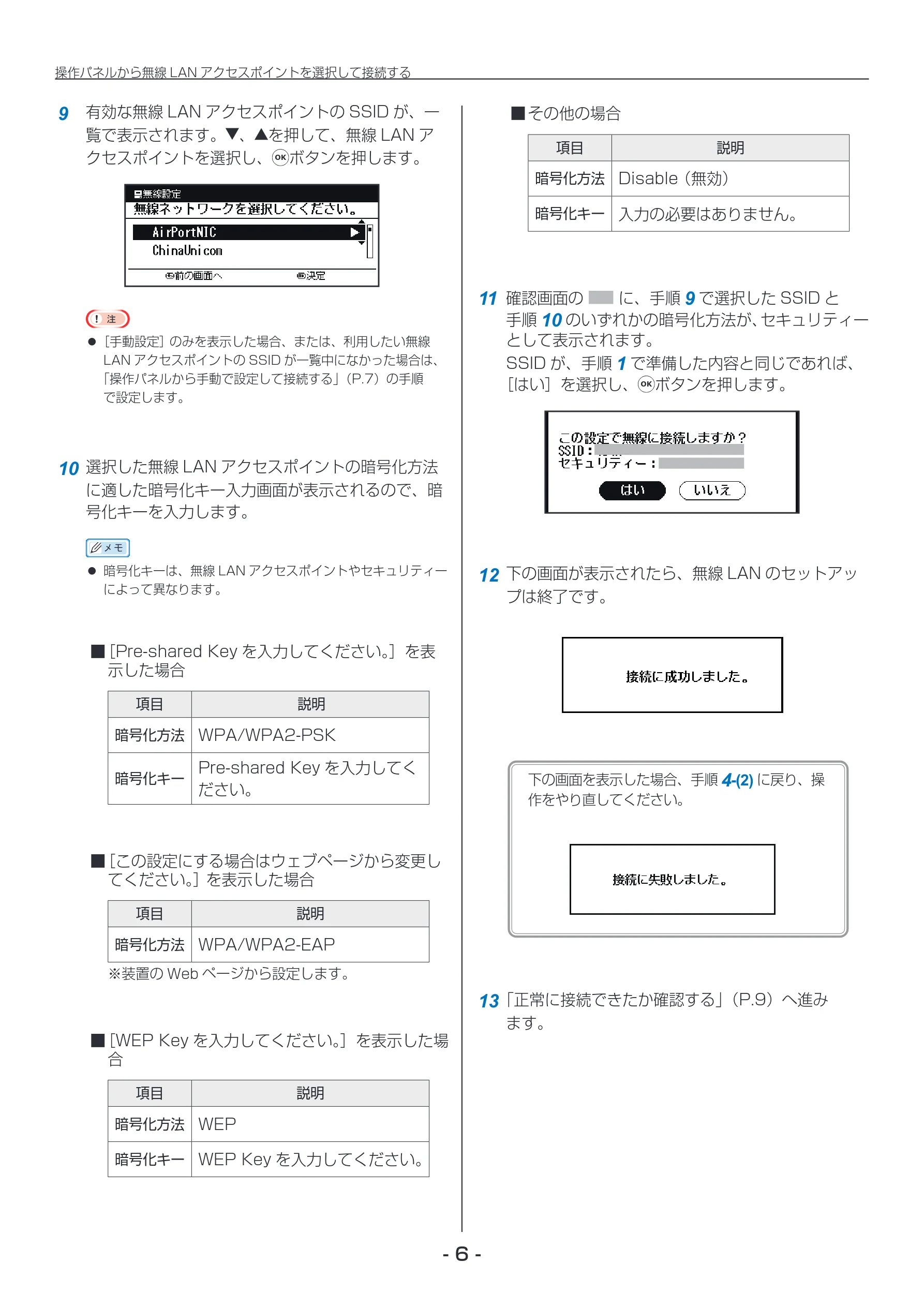 沖電気 C332dnw / C612dnw / C712dnw 無線LAN接続ガイド 言語 : 日本語 ac1 (サイズ: 2.8 MB) — 図版 6-1 — 6ページ