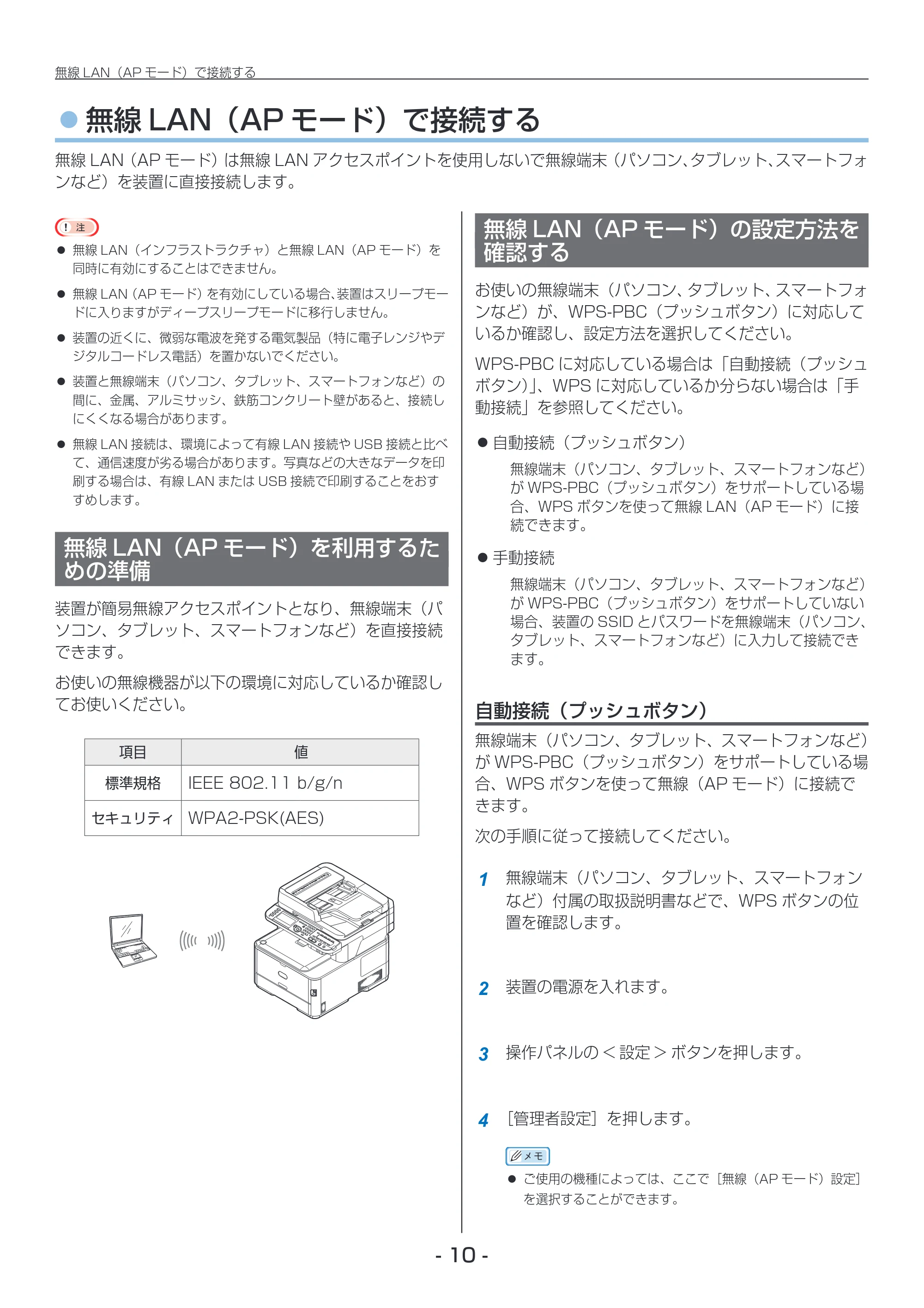 沖電気 C332dnw / C612dnw / C712dnw 無線LAN接続ガイド 言語 : 日本語 ac1 (サイズ: 2.8 MB) — 無線LAN(AP モード)で接続する — 原本ページ — 10ページ
