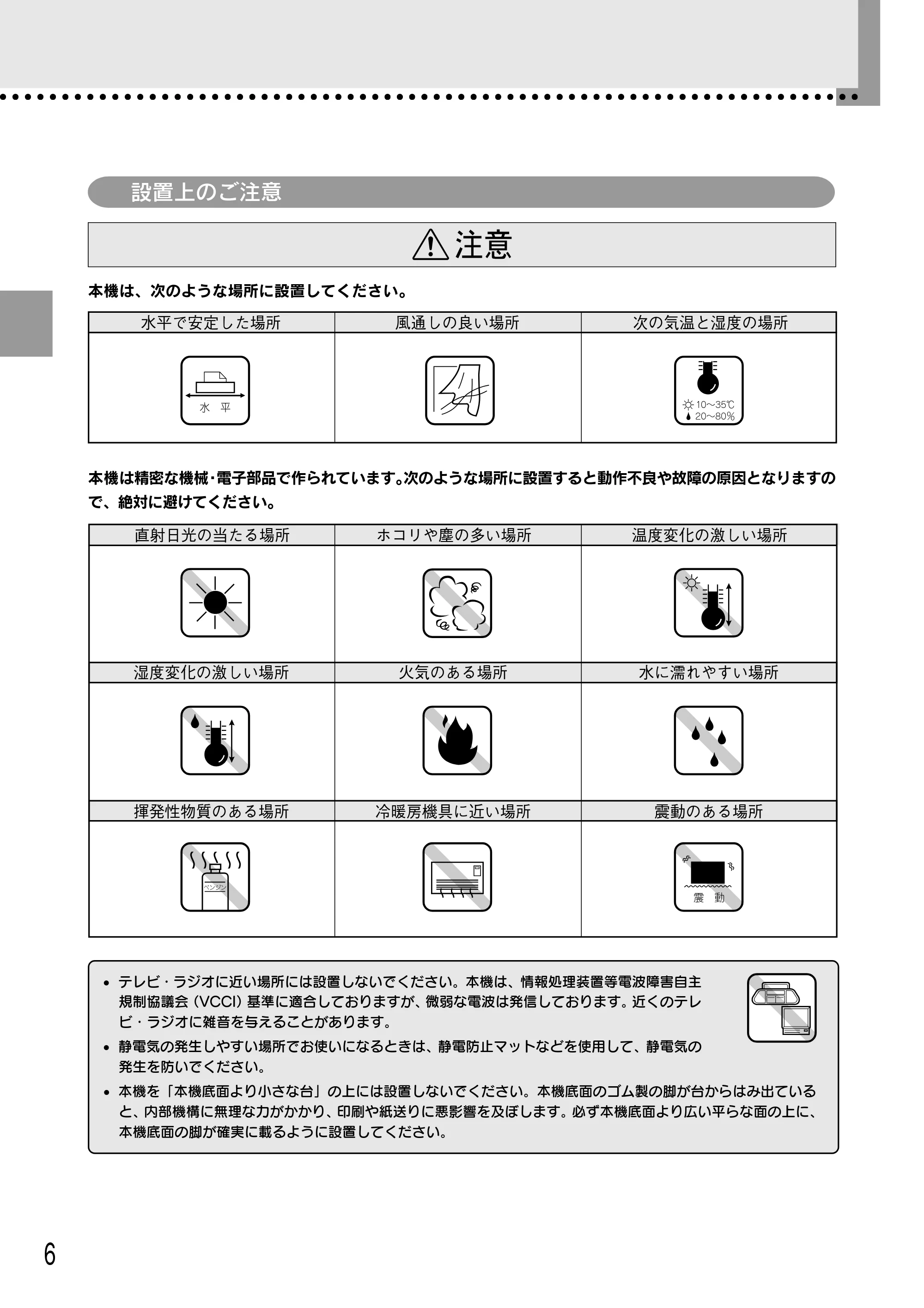エプソン CC-500L 安全にお使いいただくために/サービスサポートのご案内 — 設置上のご注意 — 原本ページ — 6ページ