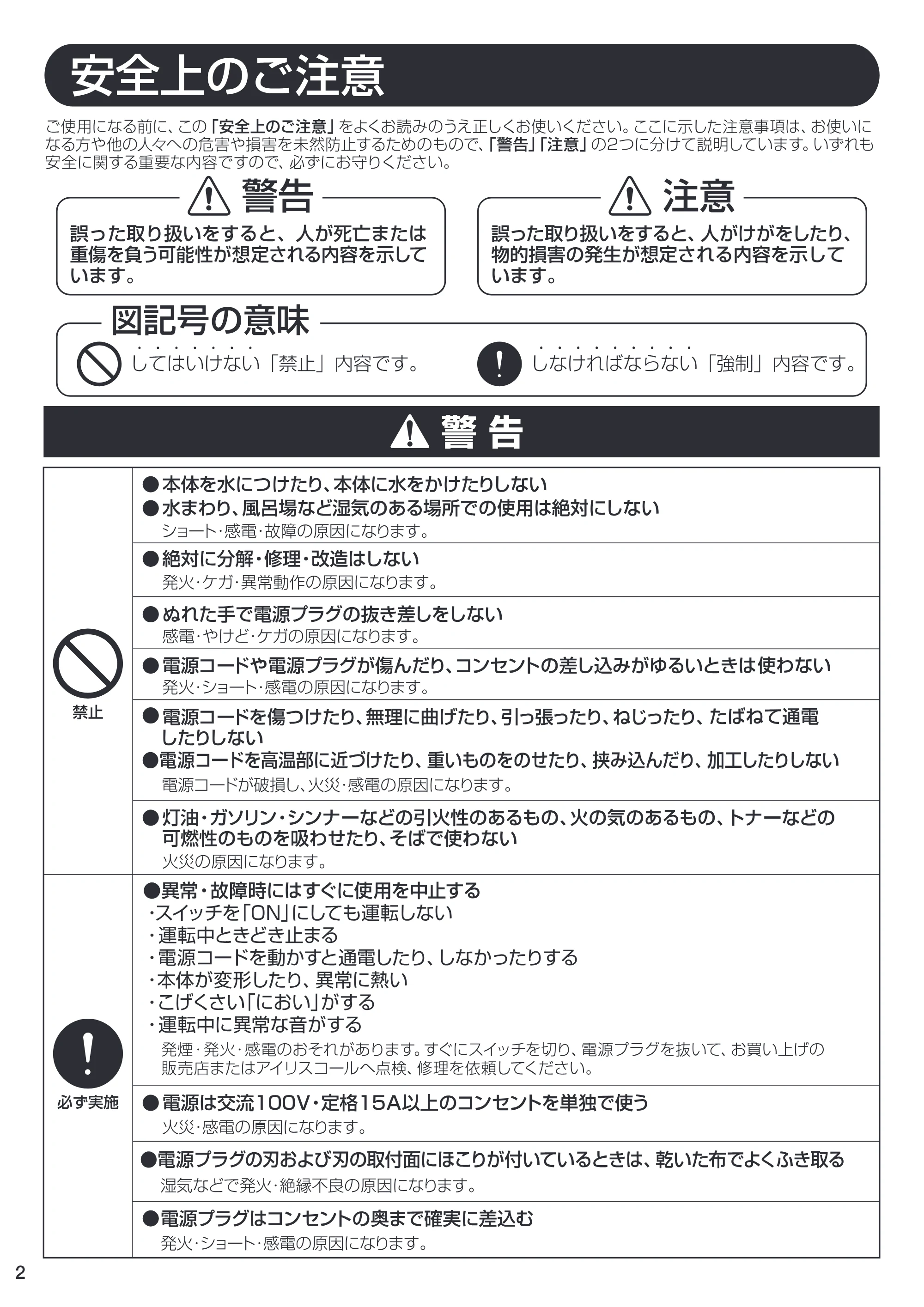 アイリスオーヤマ ESC-55K 取扱説明書 — 原本ページ — 2ページ