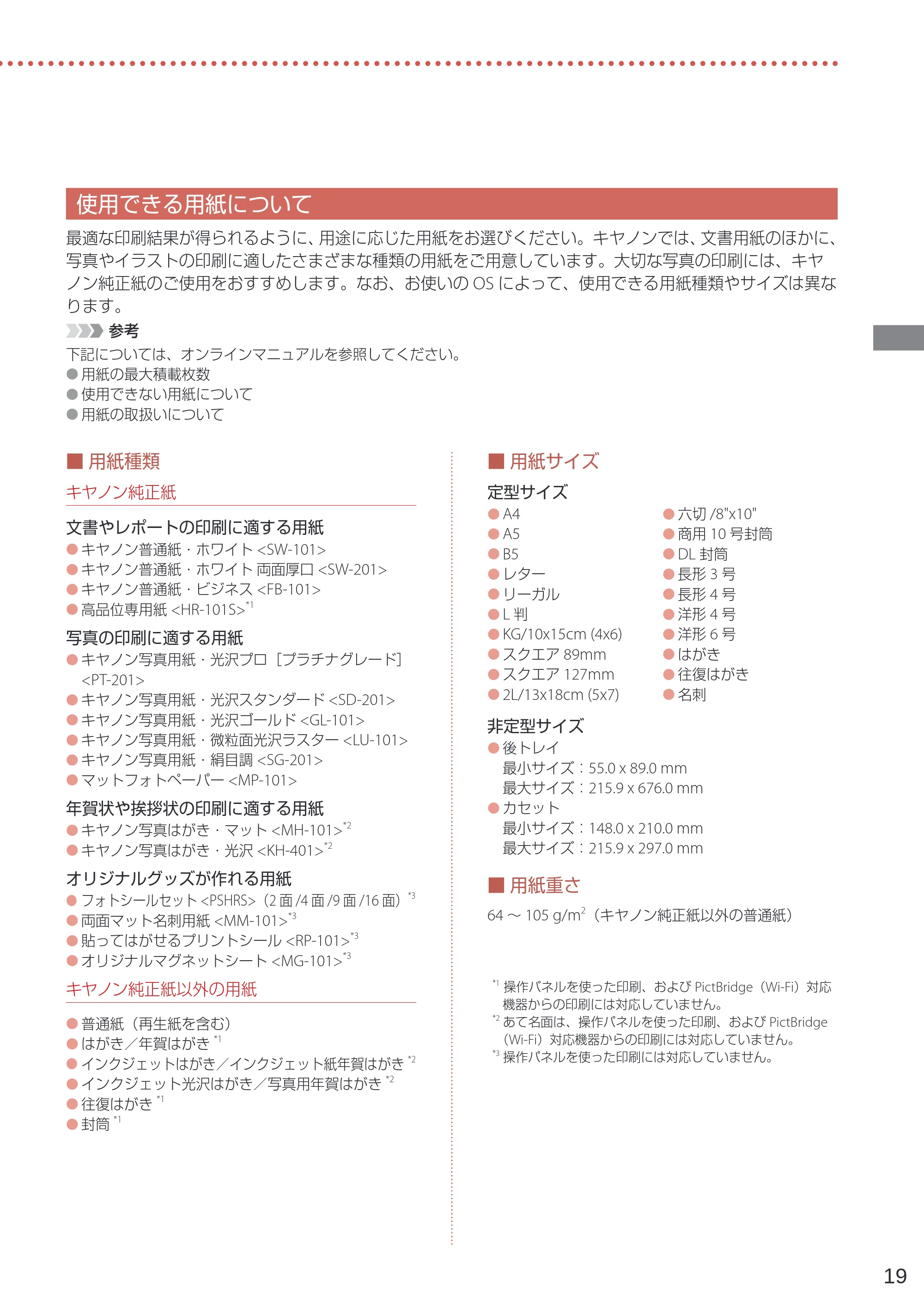 キヤノン G6030 設置・基本操作マニュアル 2022年2月15日掲載（PDF：7.24MB） — 使用できる用紙について — 原本ページ — 21ページ