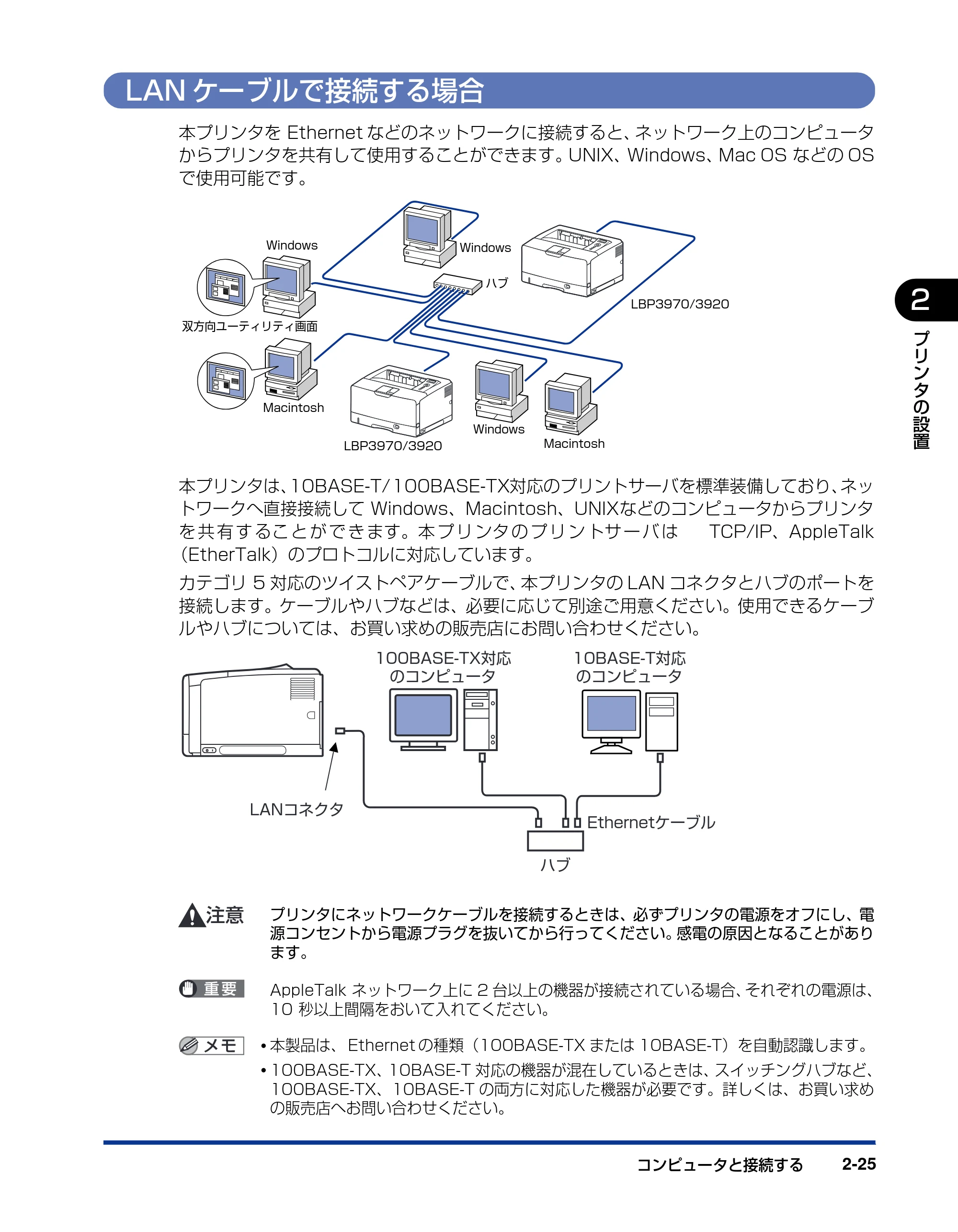 キヤノン LBP3970/3920 設置ガイド 2010年1月20日掲載 (PDF形式/3.67Mバイト) — LANケーブルで接続する場合 — 原本ページ — 57ページ