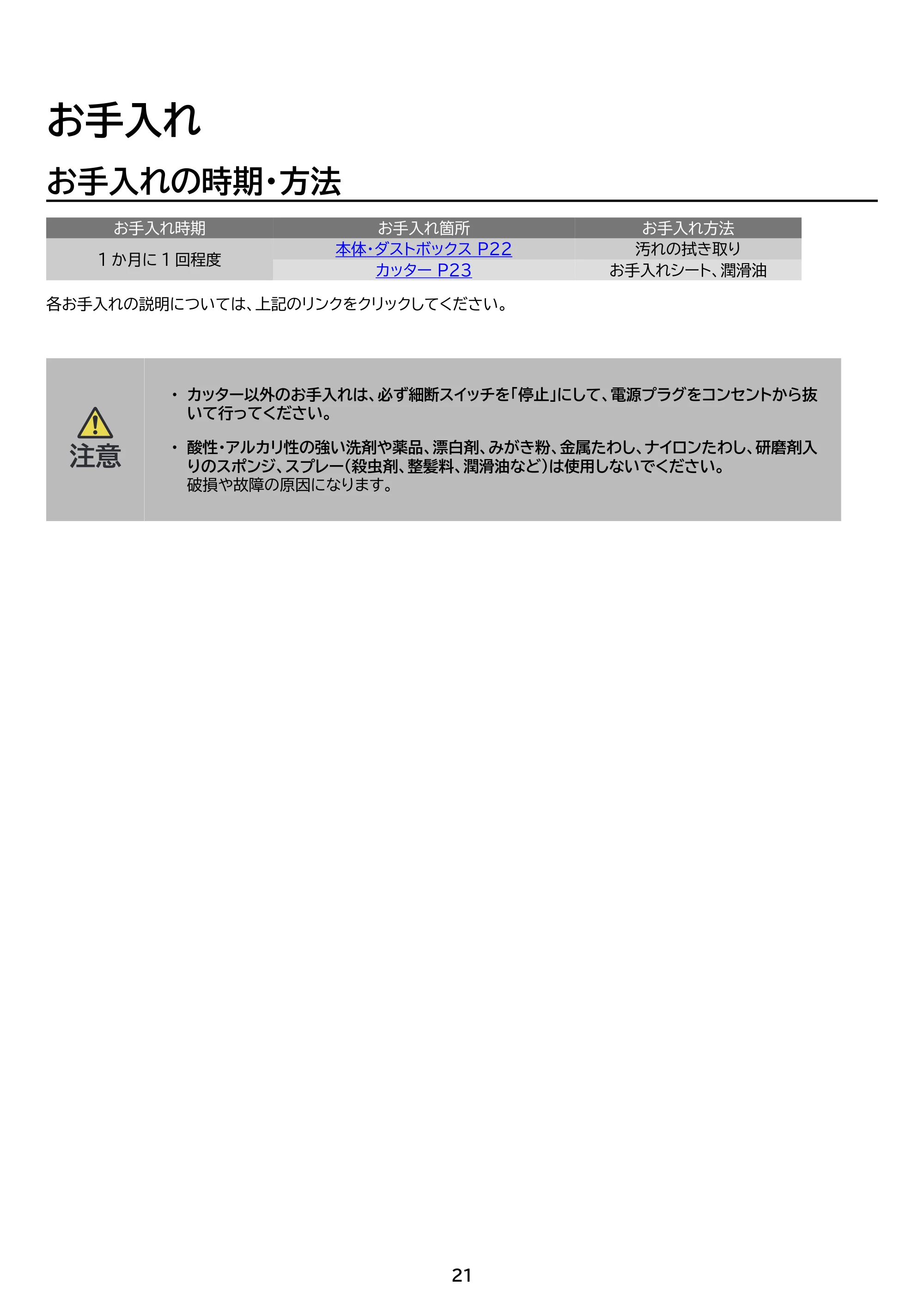 アイリスオーヤマ パーソナルシュレッダー P10GC 取扱説明書 — 原本ページ — 21ページ
