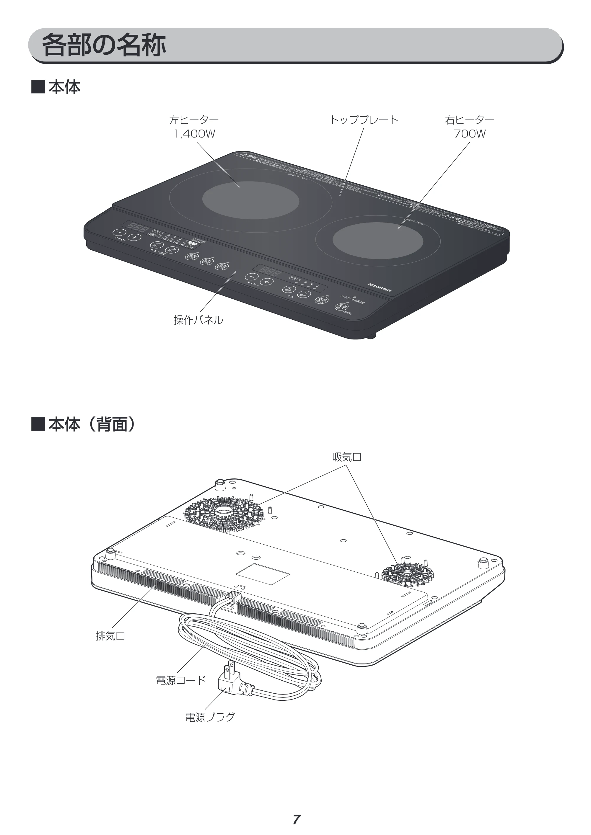 アイリスオーヤマ IHK-WKT23 取扱説明書 — 原本ページ — 7ページ