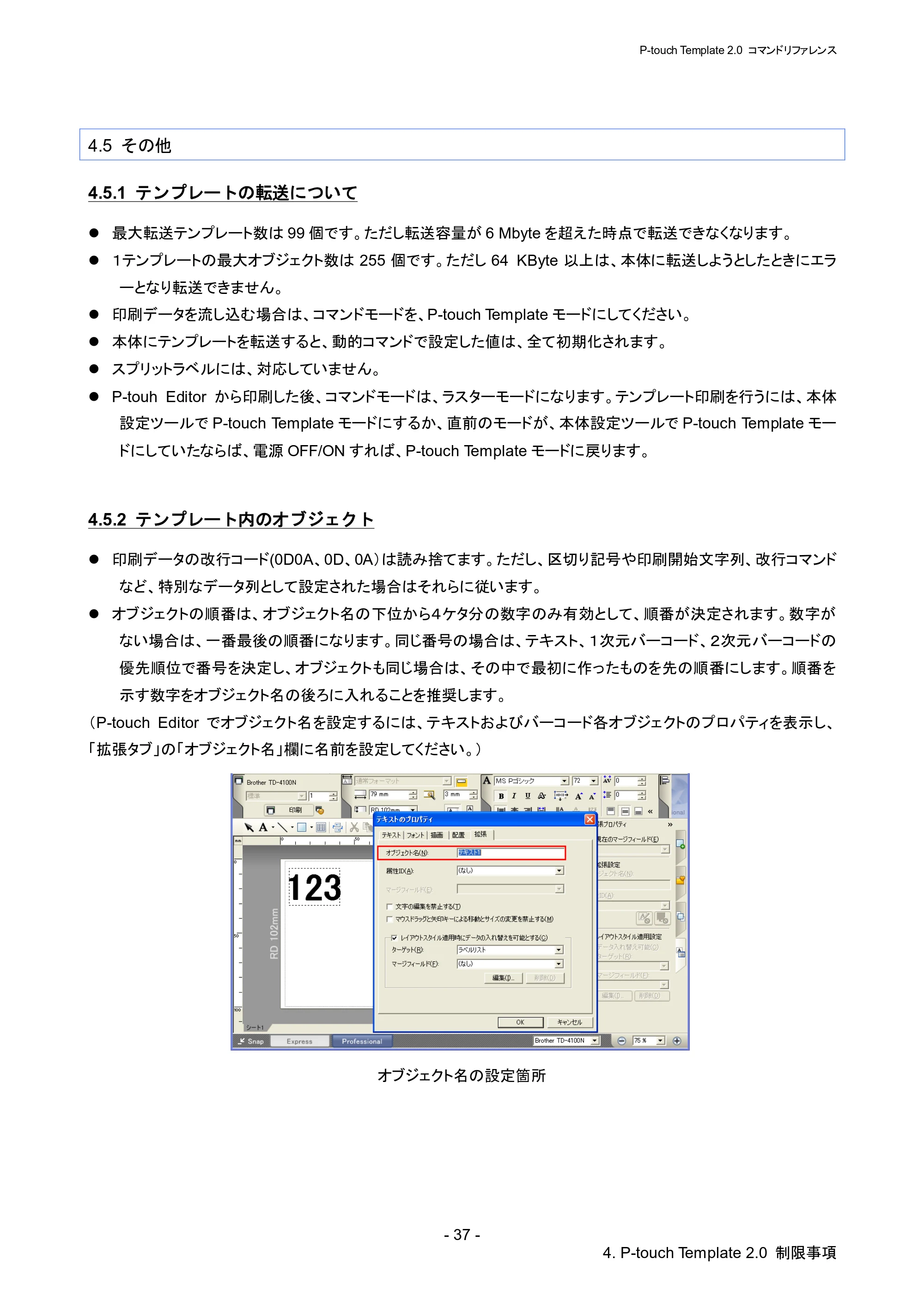 ブラザー RJ-4030 / RJ-4030Ai / RJ-4040 P-touch テンプレートマニュアル / コマンドリファレンス — 4.5 その他 — 原本ページ — 43ページ