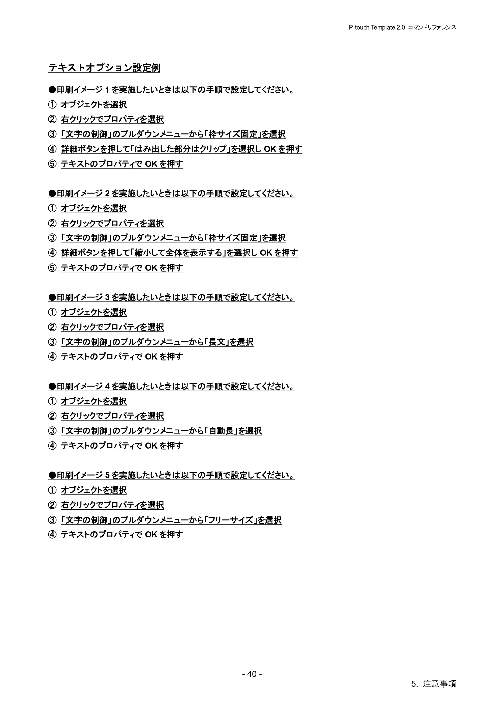 ブラザー RJ-4030 / RJ-4030Ai / RJ-4040 P-touch テンプレートマニュアル / コマンドリファレンス — テキストオプション設定例 — 原本ページ — 46ページ