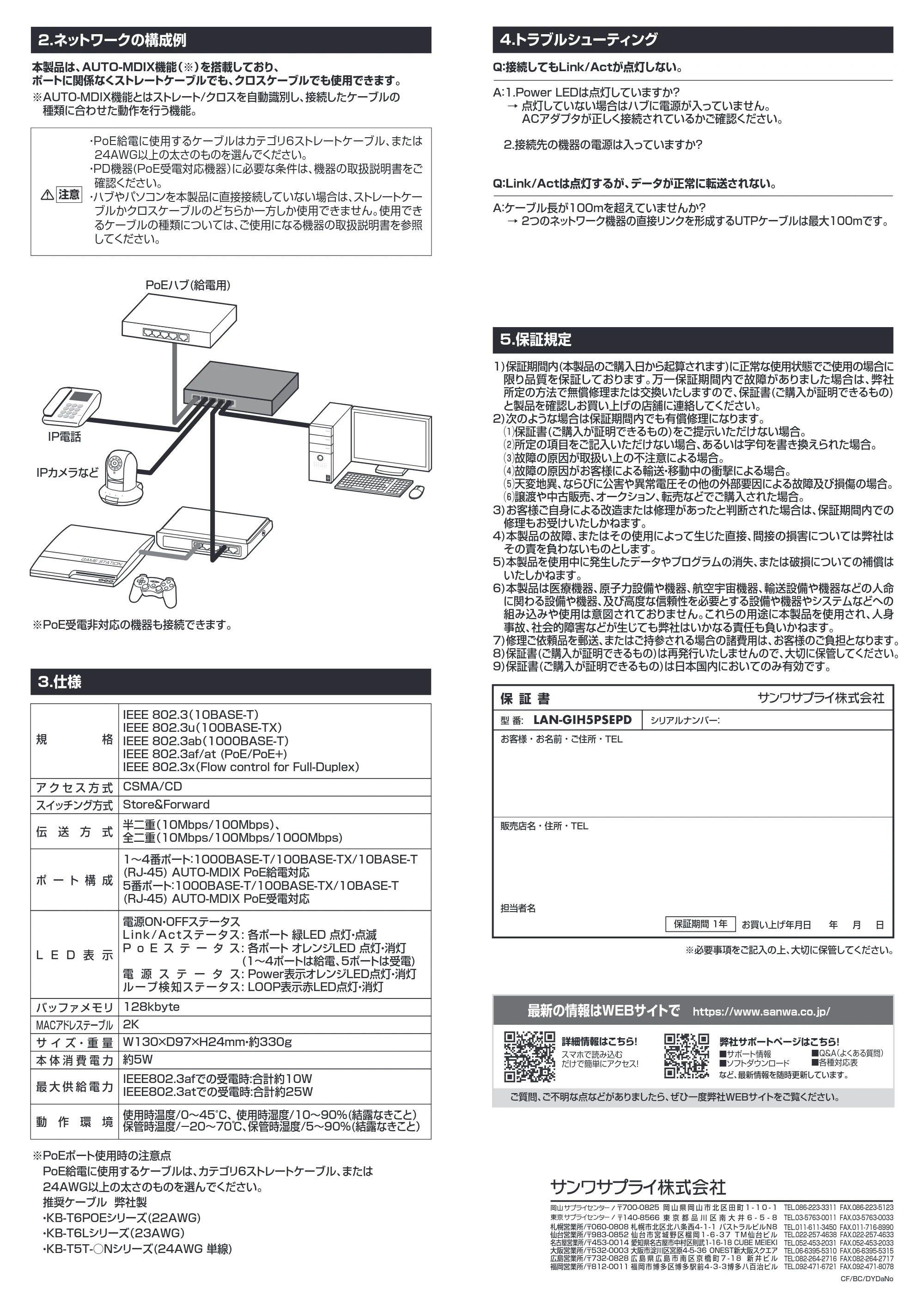 サンワサプライ LAN-GIH5PSEPD 取扱説明書 — 原本ページ — 2ページ