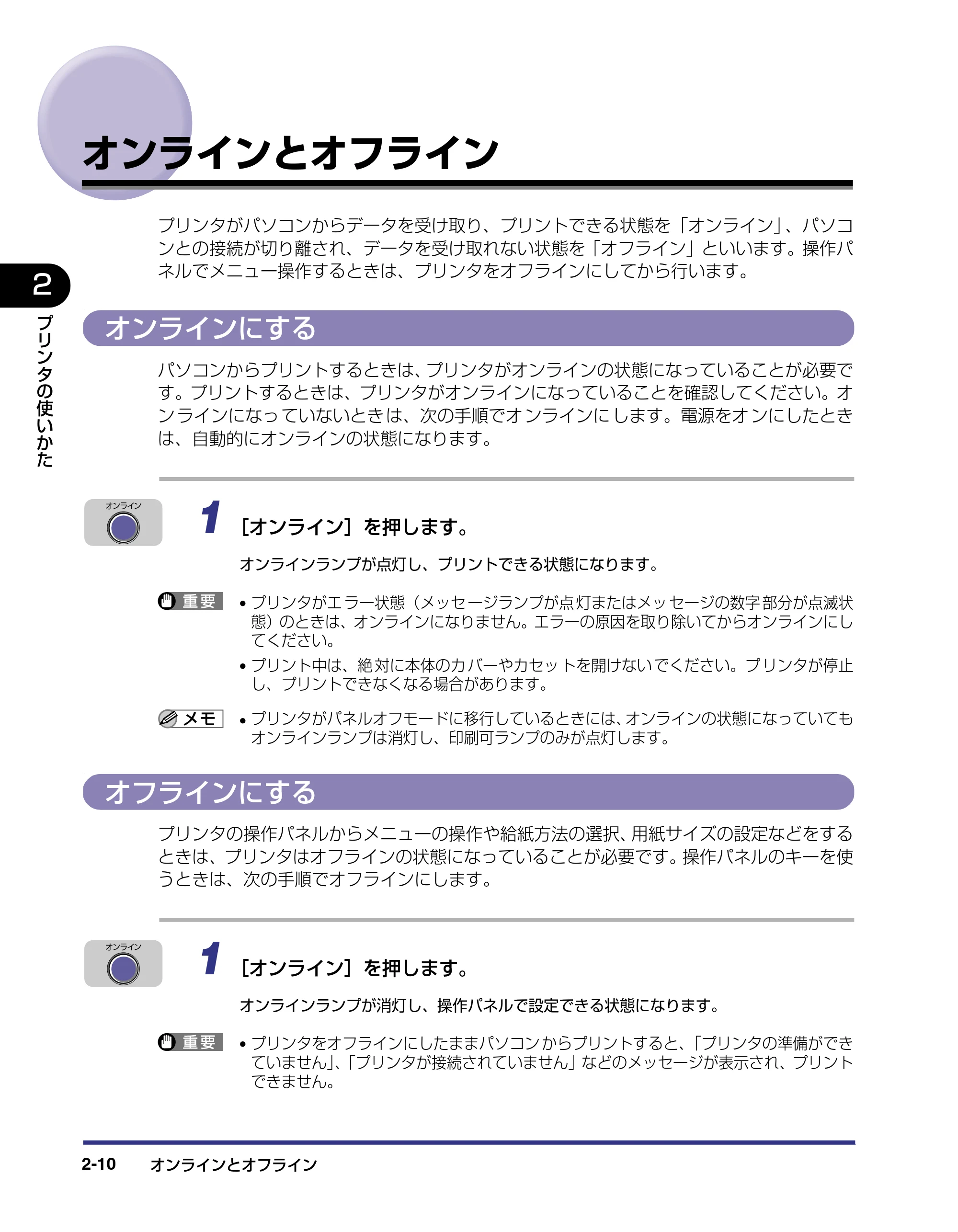 キヤノン LBP-1310 ユーザーズガイド 2006年5月25日更新 （PDF形式／3.71Mバイト） — オンラインとオフライン — 原本ページ — 36ページ