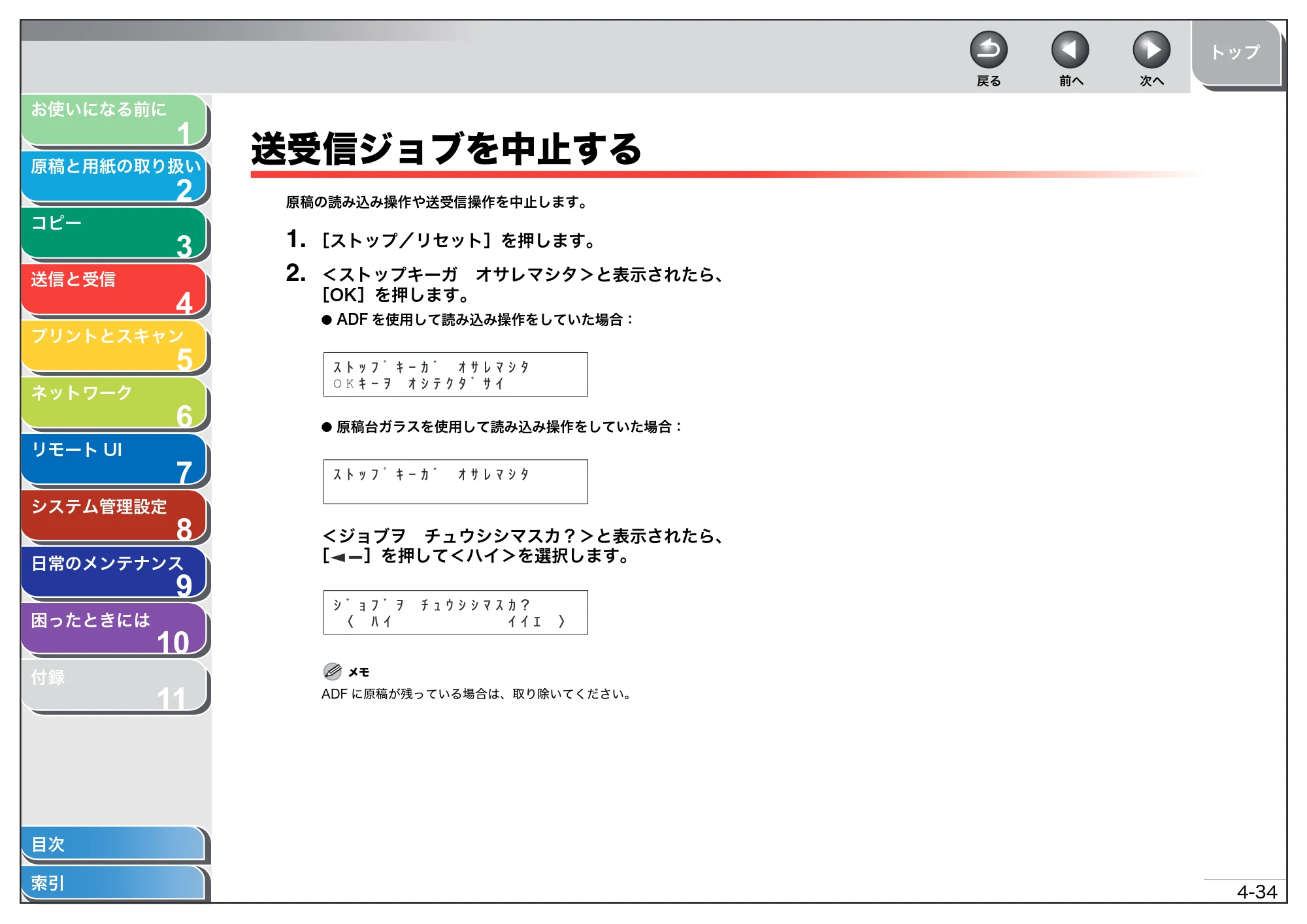 キヤノン MF4680 操作ガイド（総合編） （PDF形式／16.39Mバイト） — 送受信ジョブを中止する — 原本ページ — 92ページ