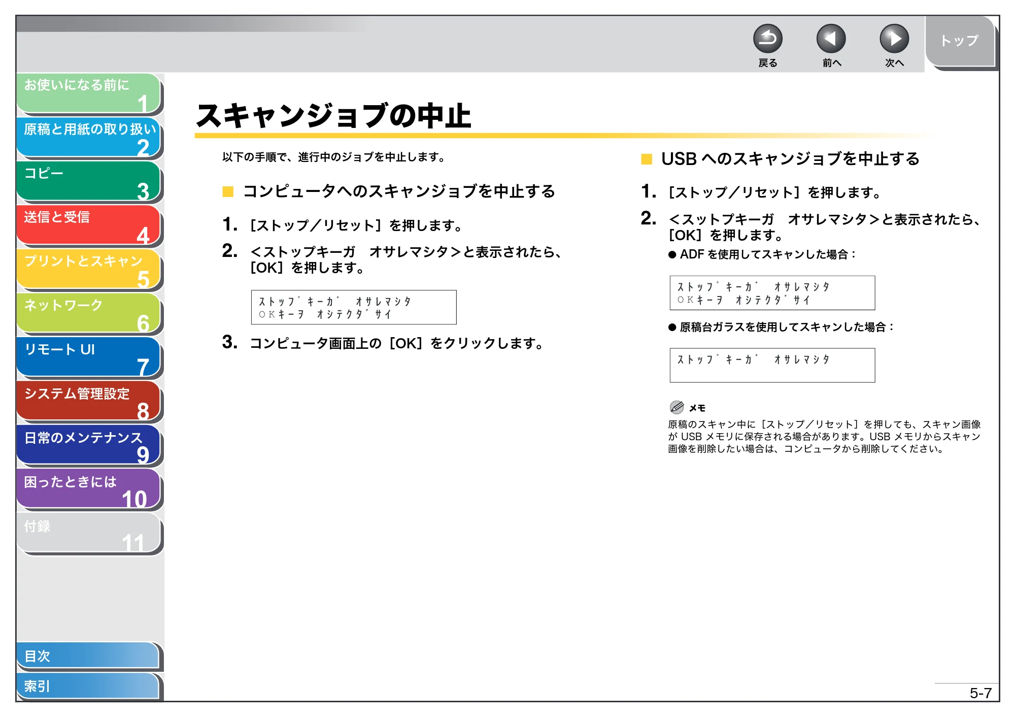 キヤノン MF4680 操作ガイド（総合編） （PDF形式／16.39Mバイト） — スキャンジョブの中止 — 原本ページ — 100ページ