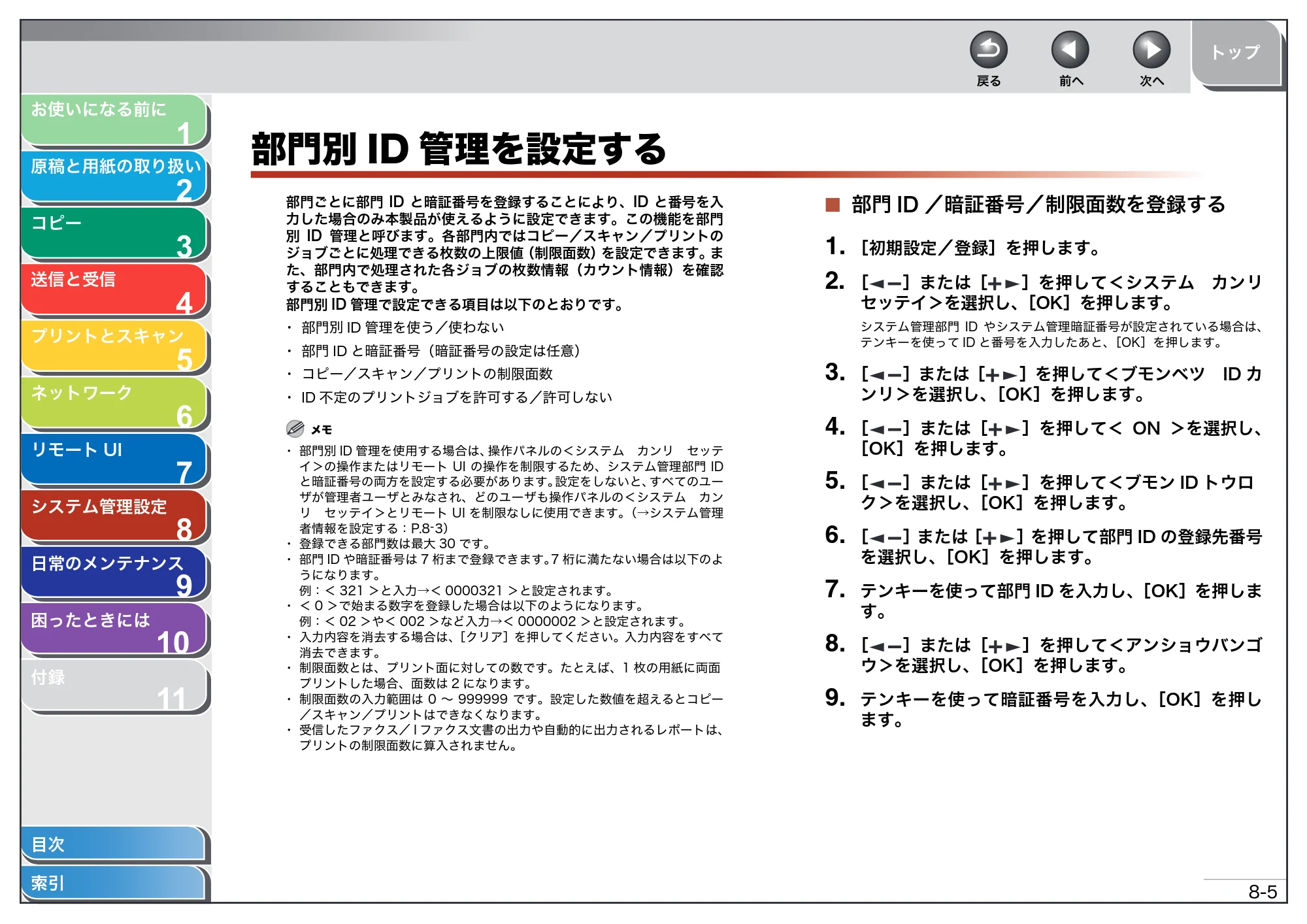 キヤノン MF4680 操作ガイド（総合編） （PDF形式／16.39Mバイト） — 部門別ID管理を設定する — 原本ページ — 168ページ