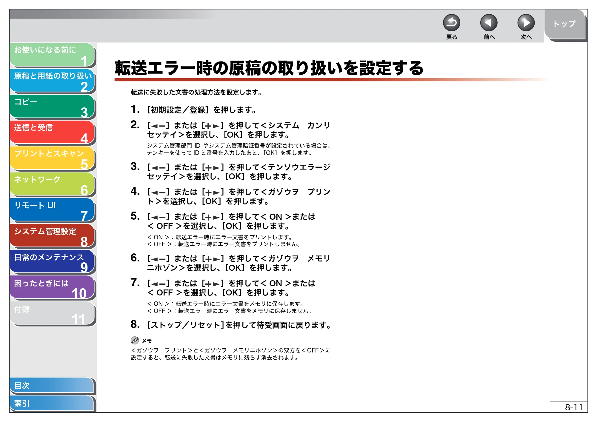 キヤノン MF4680 操作ガイド（総合編） （PDF形式／16.39Mバイト） — 転送エラー時の原稿の取り扱いを設定する — 原本ページ — 174ページ