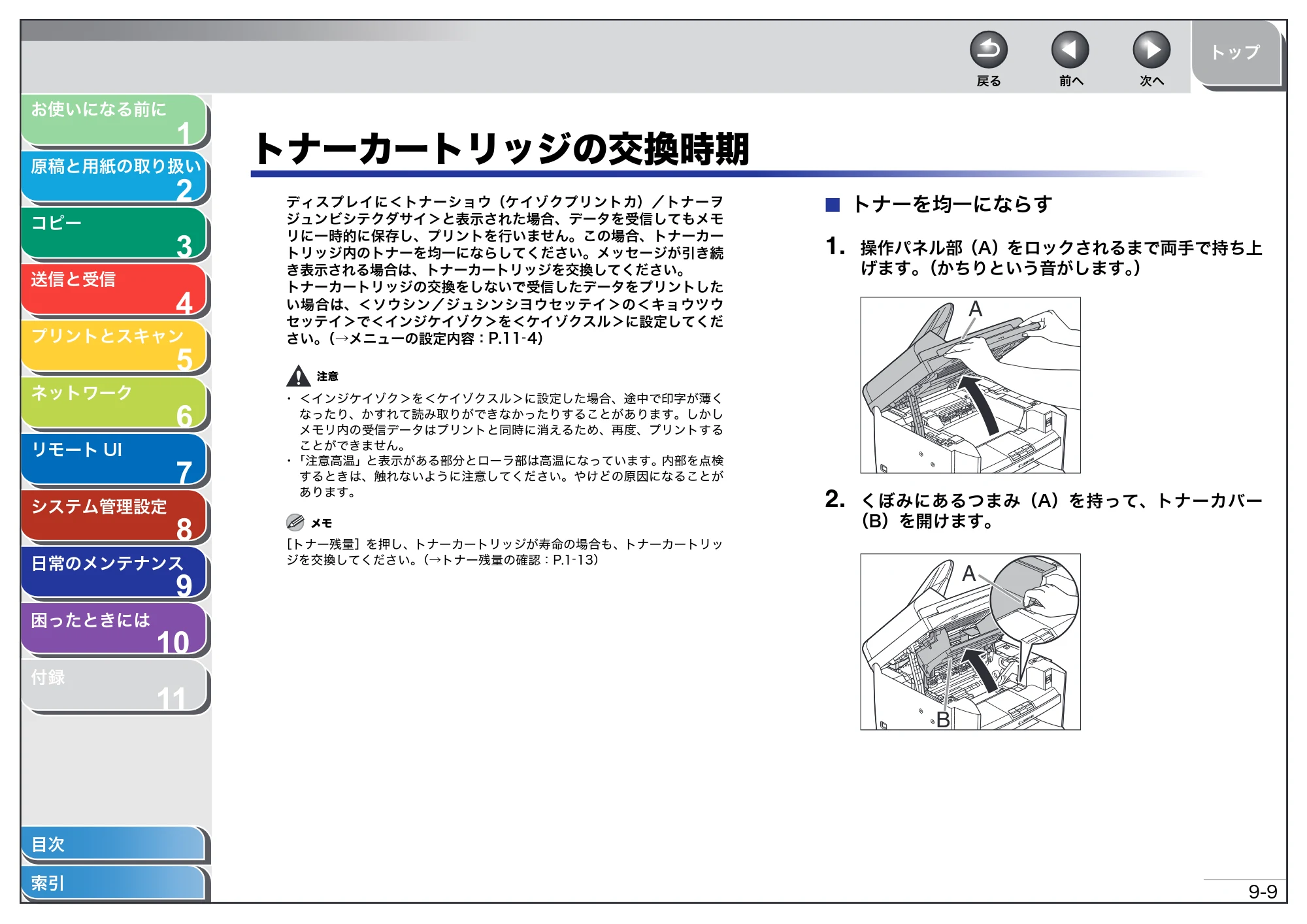 キヤノン MF4680 操作ガイド（総合編） （PDF形式／16.39Mバイト） — トナーカートリッジの交換時期 — 原本ページ — 189ページ