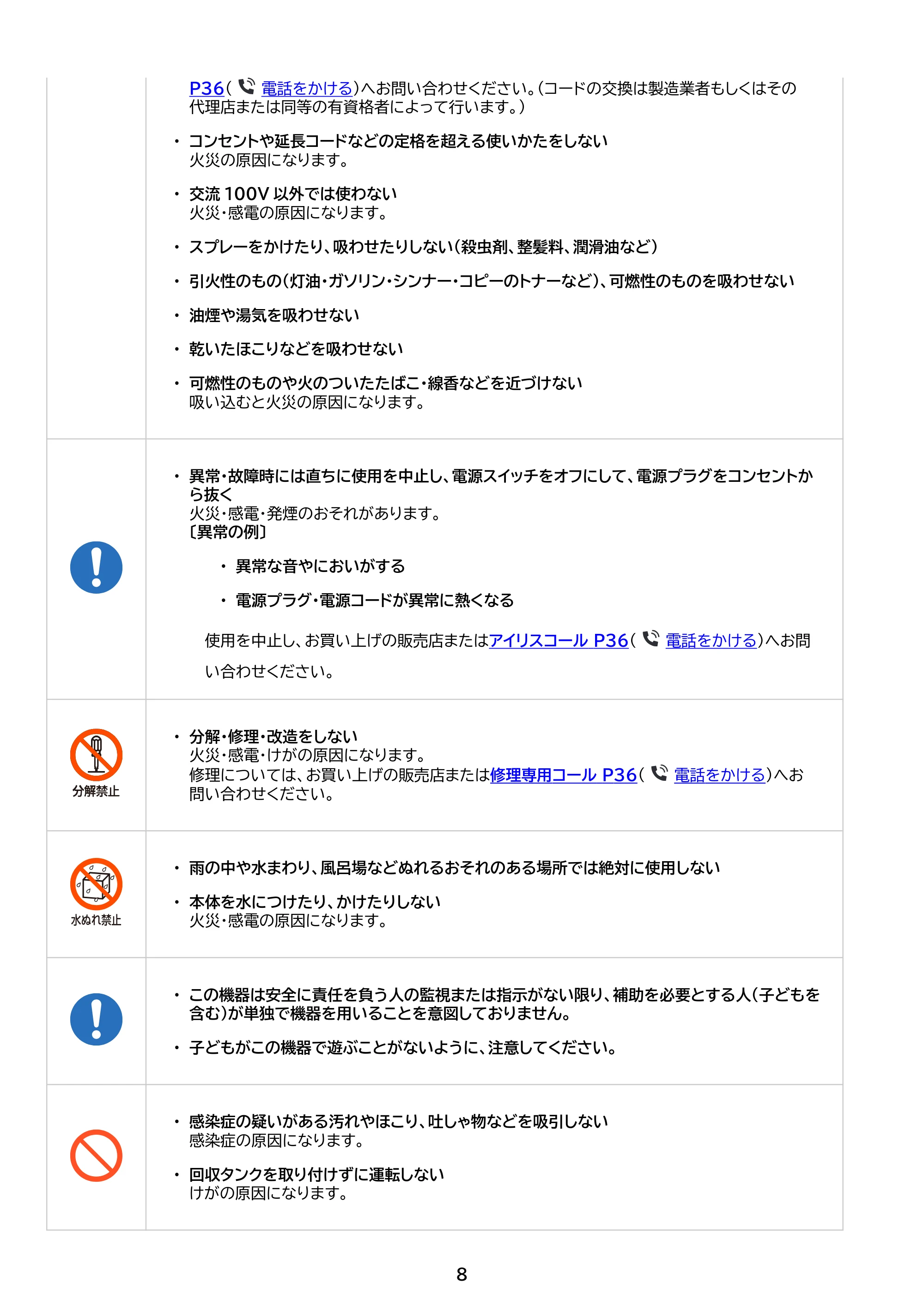 アイリスオーヤマ RNS-P1600-HW 取扱説明書 — 原本ページ — 8ページ
