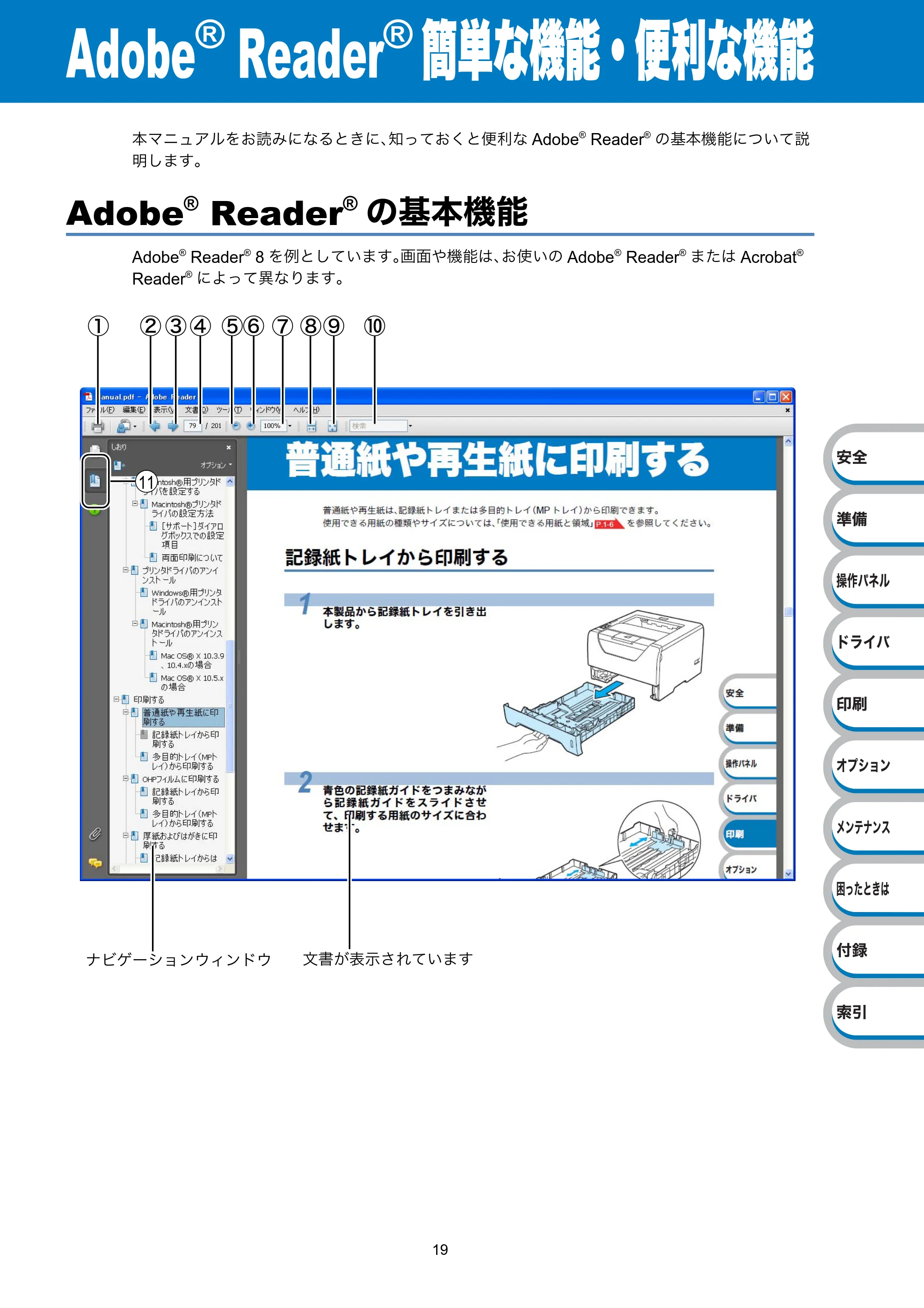 ブラザー HL-5340D / HL-5350DN ユーザーズガイド ~基本編~ — Adobe® Reader®簡単な機能・便利な機能 — 原本ページ — 19ページ