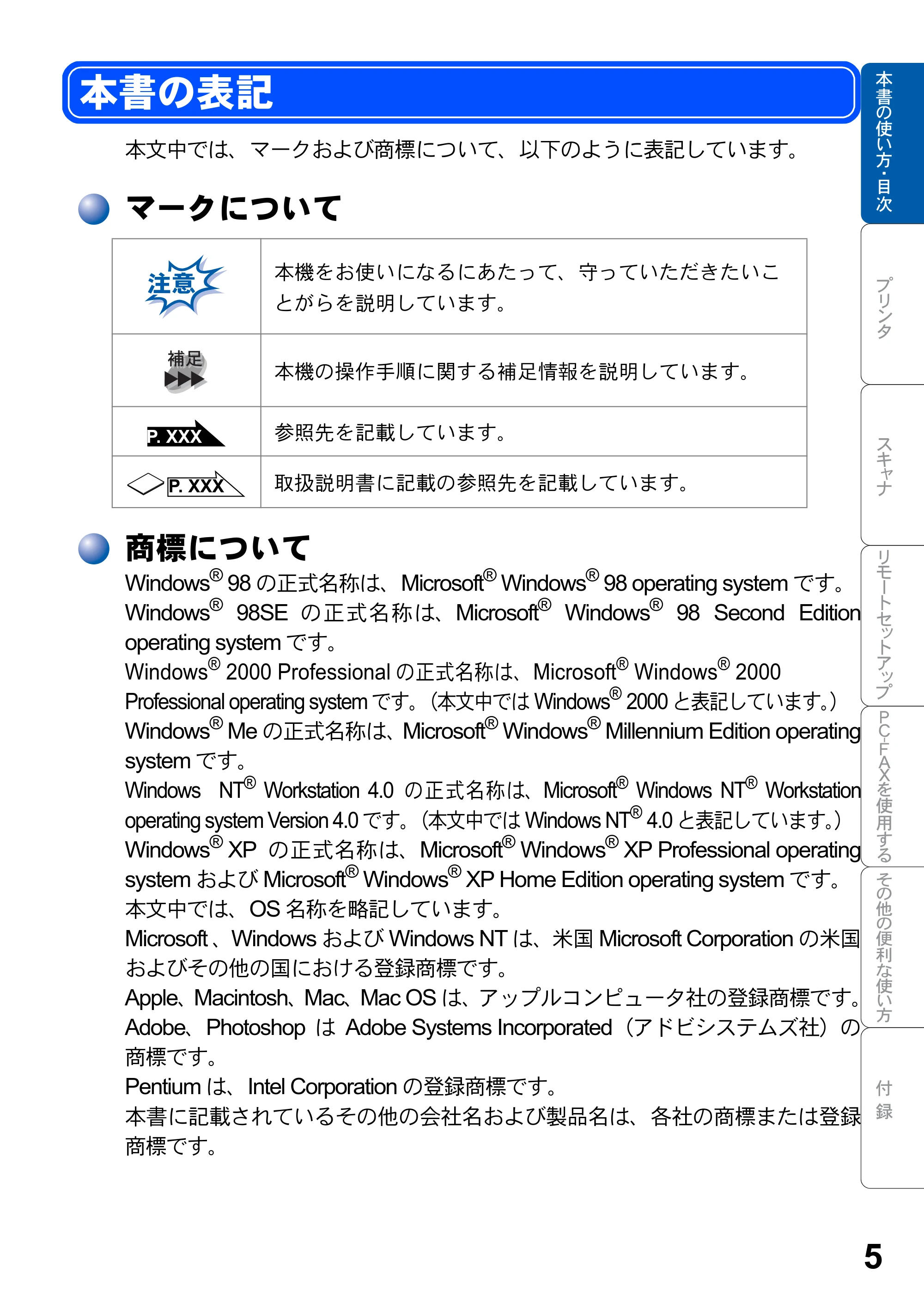 ブラザー MFC-8820JN ユーザーズガイド ～パソコン活用編～ — 本書の表記 — 原本ページ — 5ページ