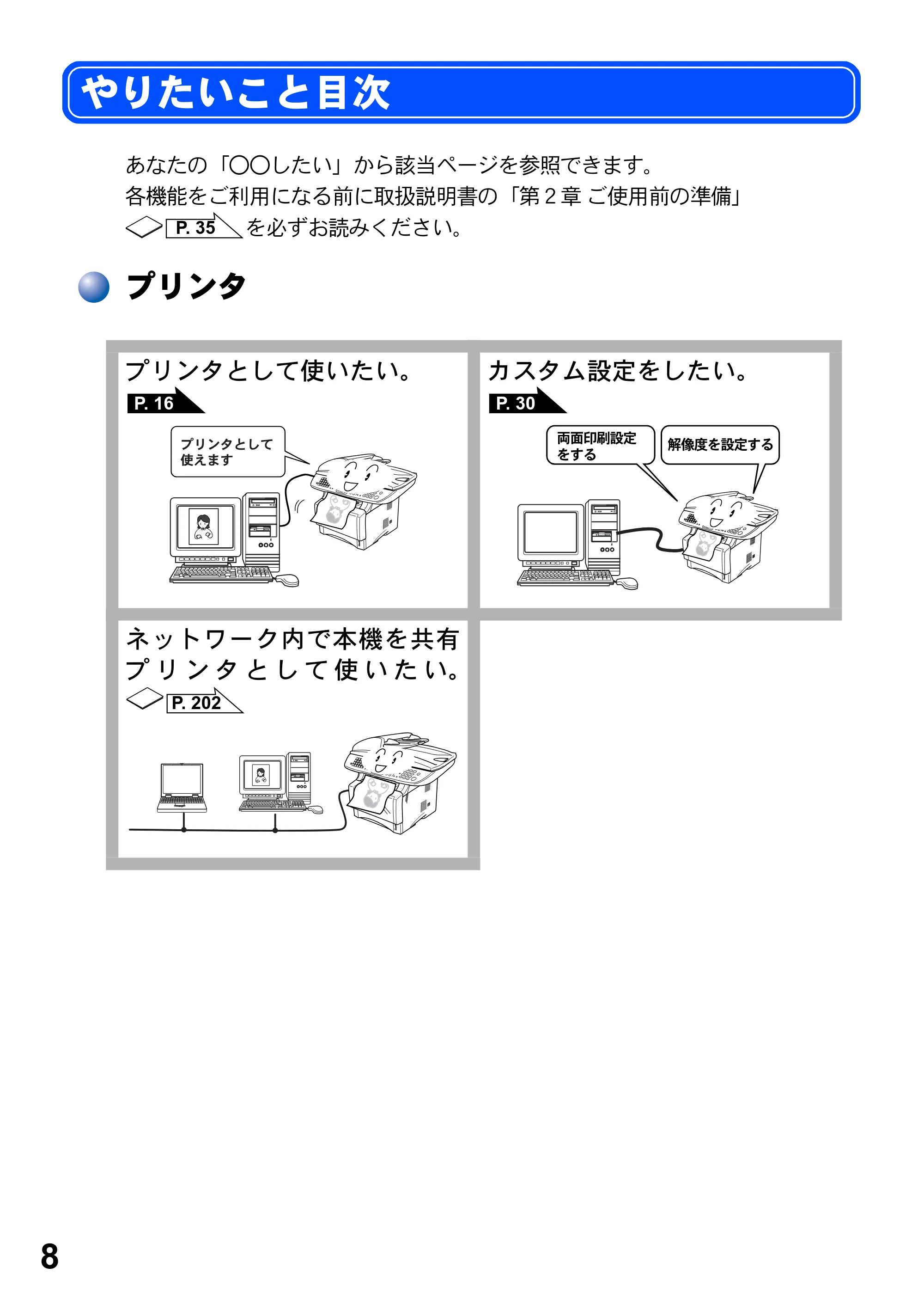 ブラザー MFC-8820JN ユーザーズガイド ～パソコン活用編～ — やりたいこと目次 — 原本ページ — 8ページ
