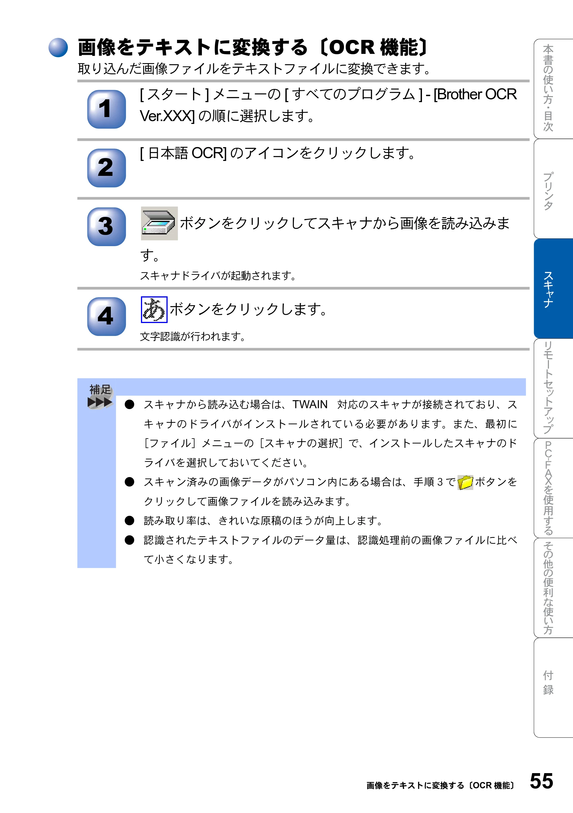 ブラザー MFC-8820JN ユーザーズガイド ～パソコン活用編～ — 画像をテキストに変換する〔OCR機能〕 — 原本ページ — 55ページ