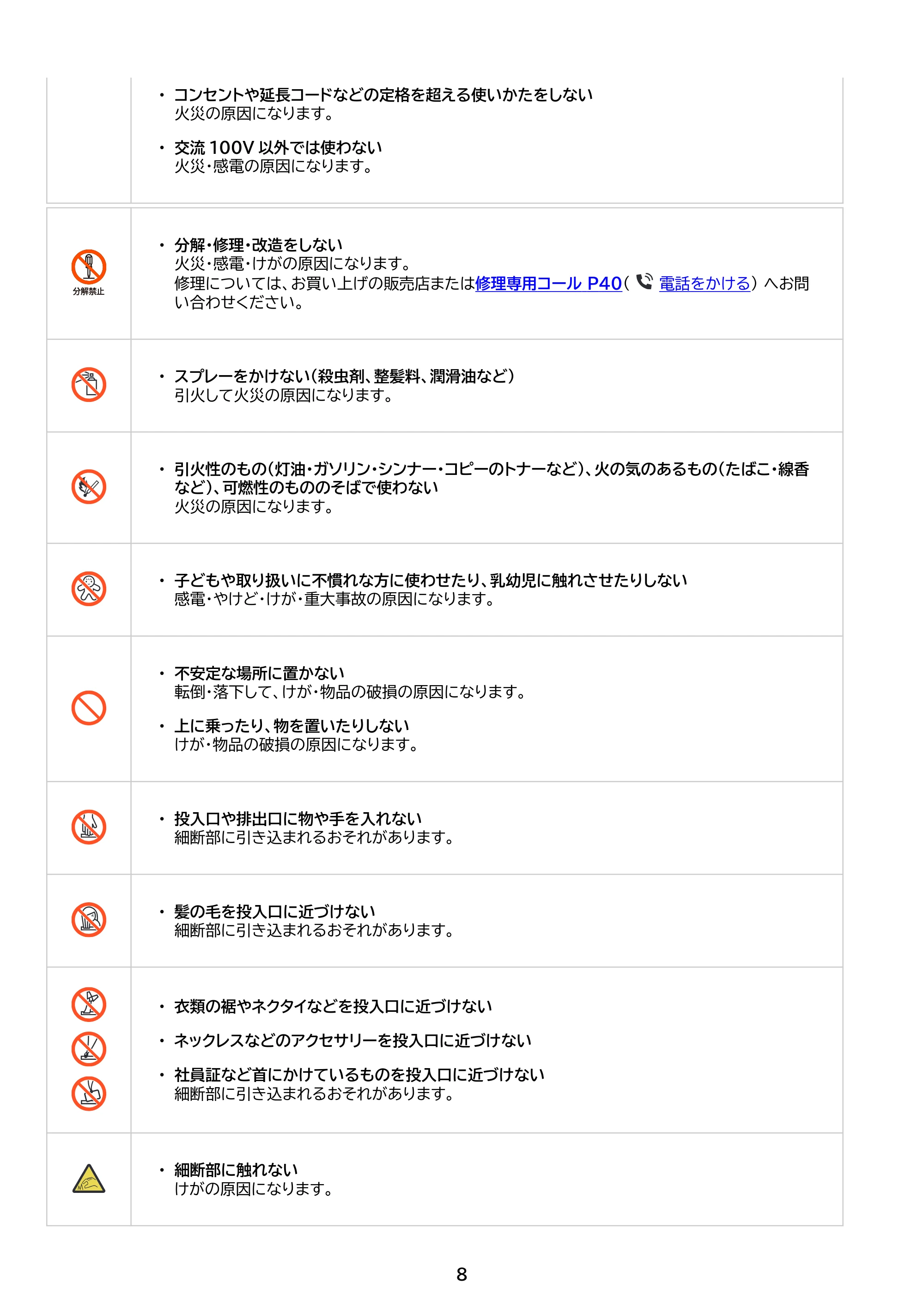 アイリスオーヤマ AF400M-45E 取扱説明書 — 原本ページ — 8ページ