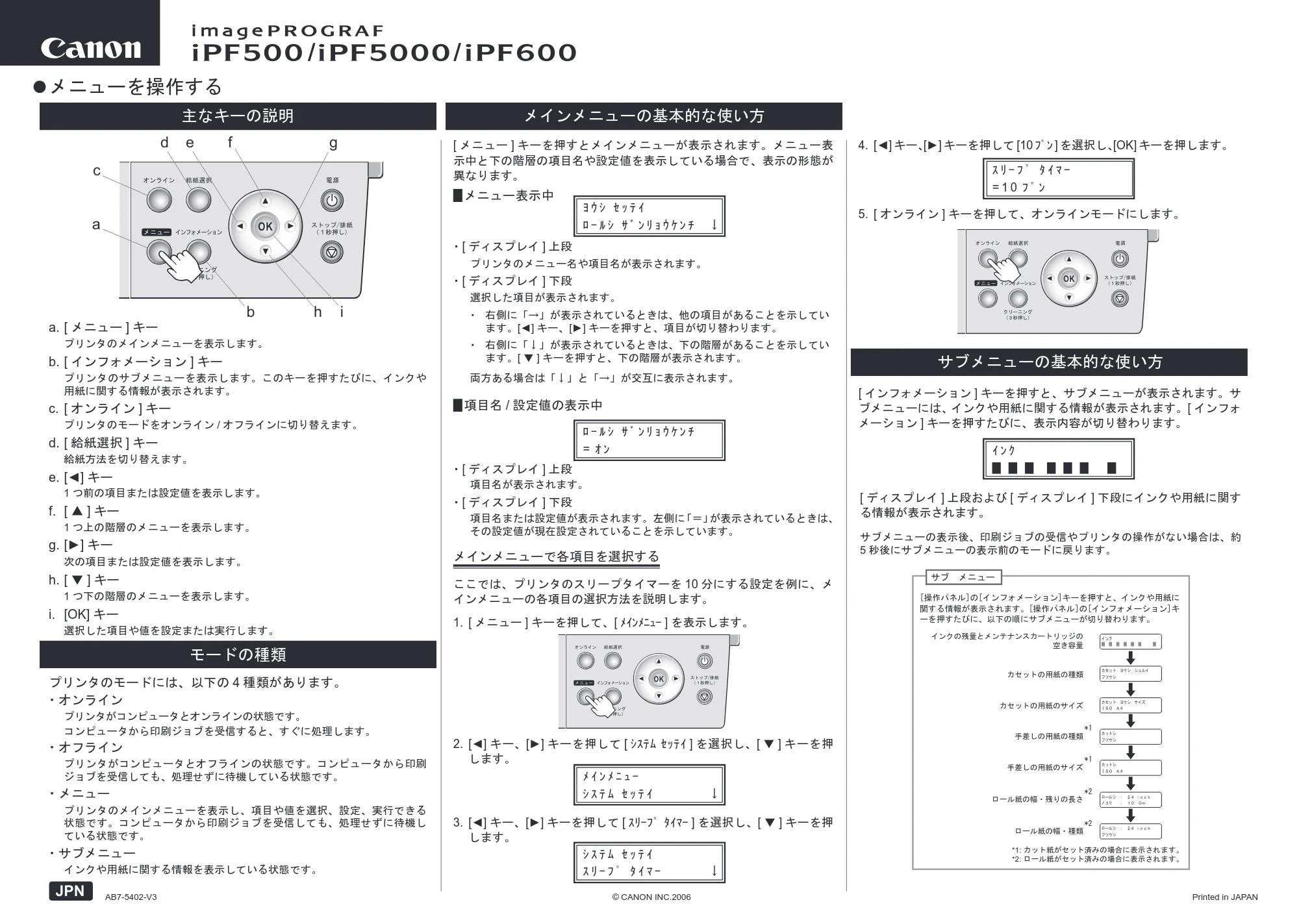キヤノン iPF500/5000/600 メニュールートマップ(アップデートキット対応版) (PDF形式/0.83Mバイト) — 原本ページ — 1ページ