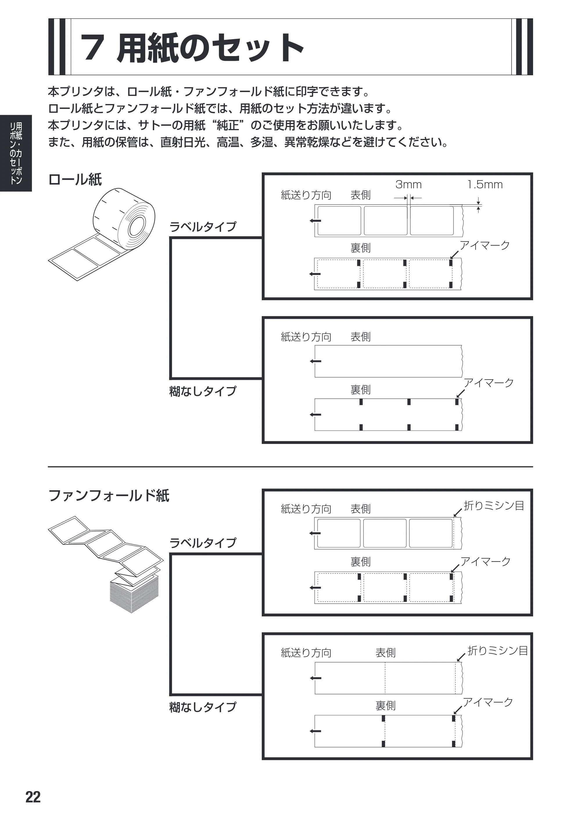サトー SG608R / 612R 取扱説明書（初版） — 7 用紙のセット — 原本ページ — 24ページ