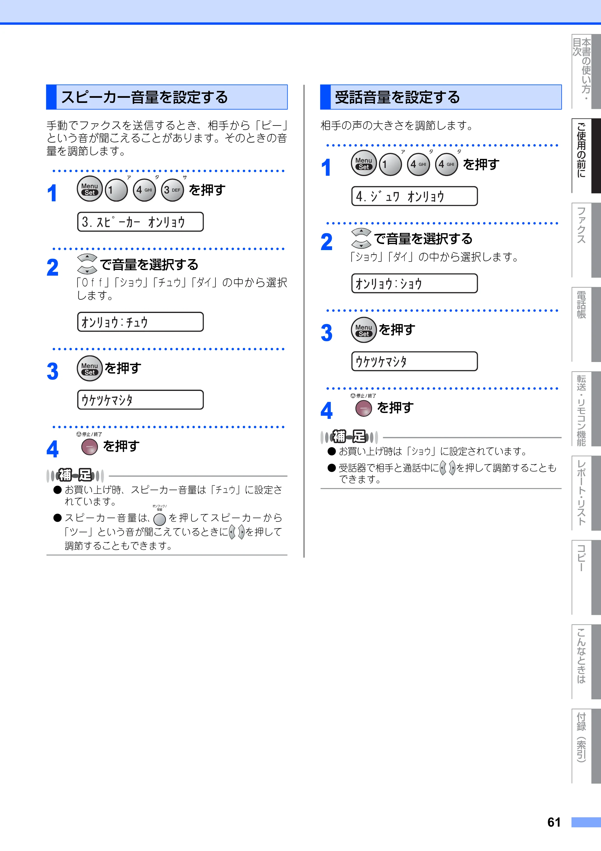 ブラザー FAX-2810N 取扱説明書（本体） — スピーカー音量を設定する — 原本ページ — 61ページ