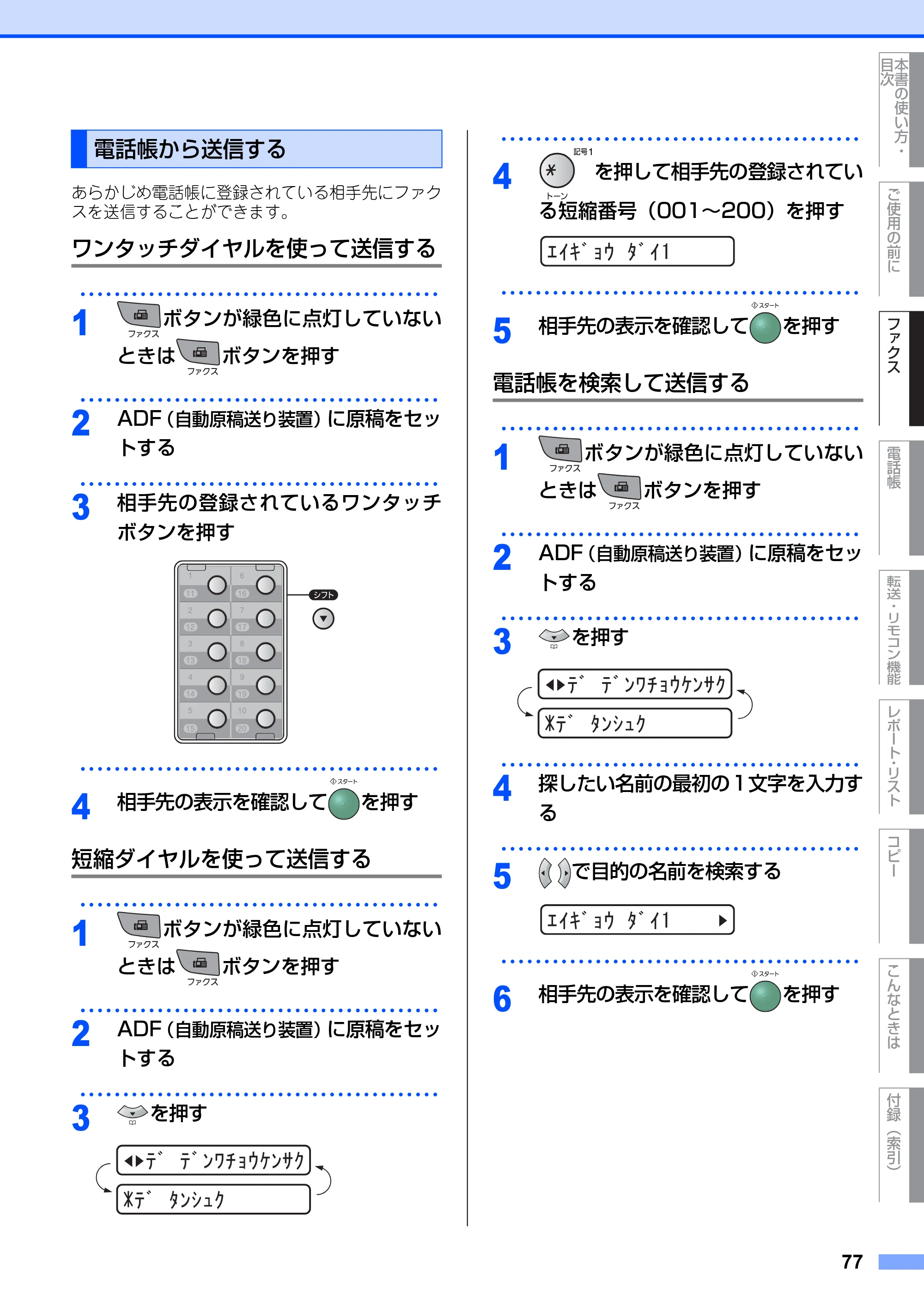 ブラザー FAX-2810N 取扱説明書（本体） — 電話帳から送信する — 原本ページ — 77ページ