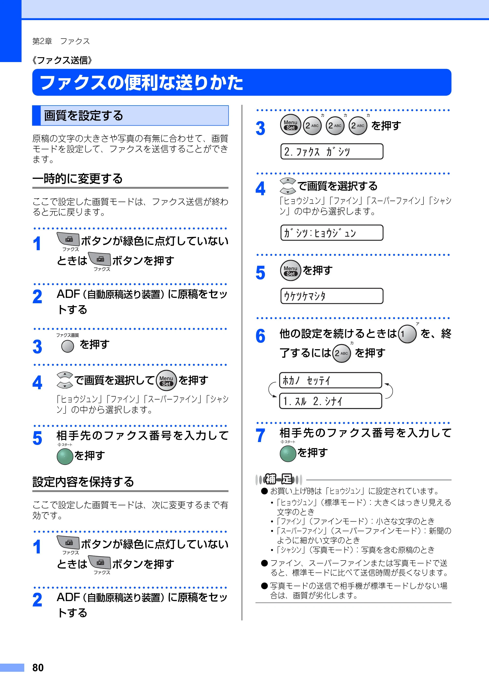 ブラザー FAX-2810N 取扱説明書（本体） — ファクスの便利な送りかた — 原本ページ — 80ページ