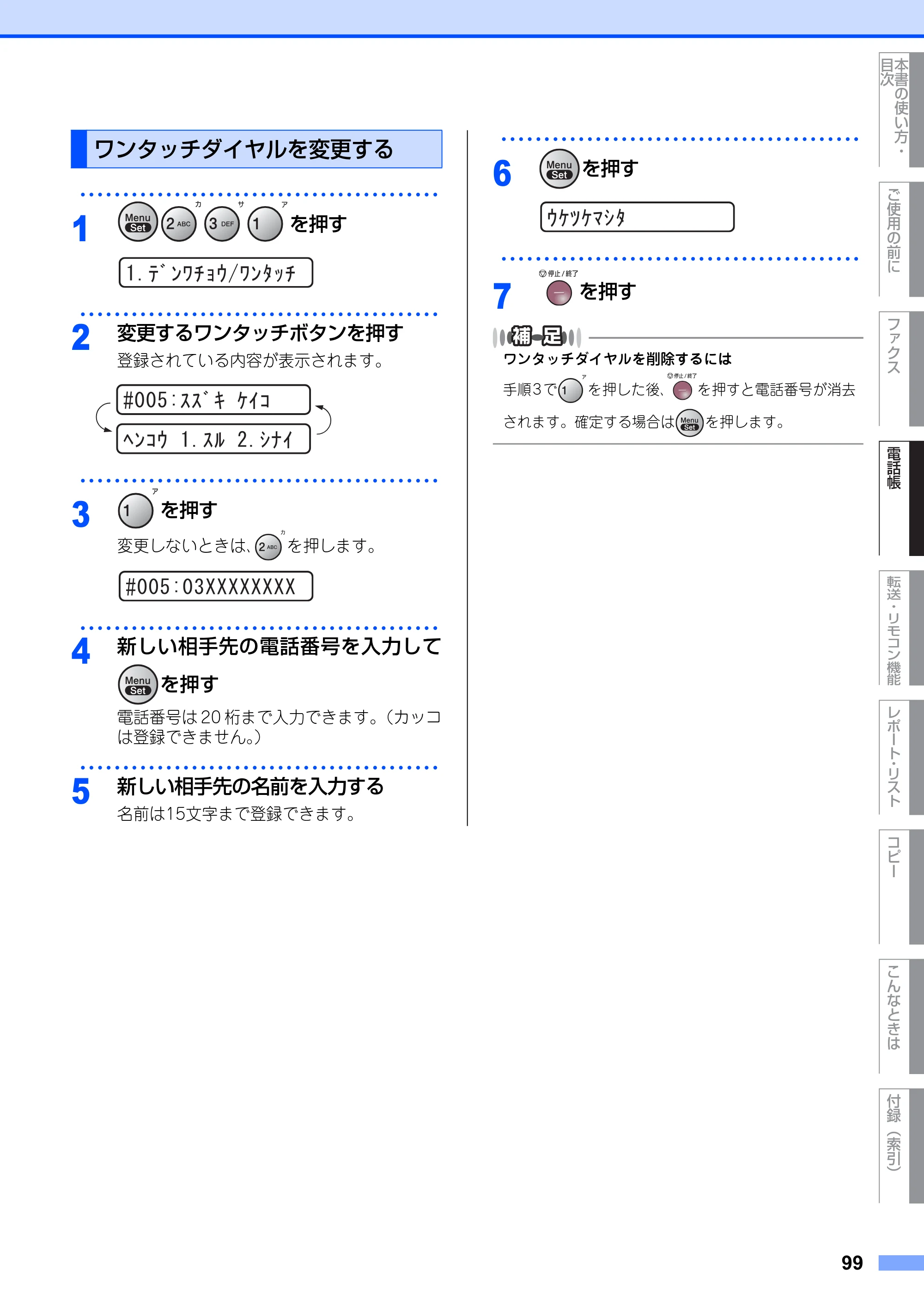 ブラザー FAX-2810N 取扱説明書（本体） — ワンタッチダイヤルを変更する — 原本ページ — 99ページ