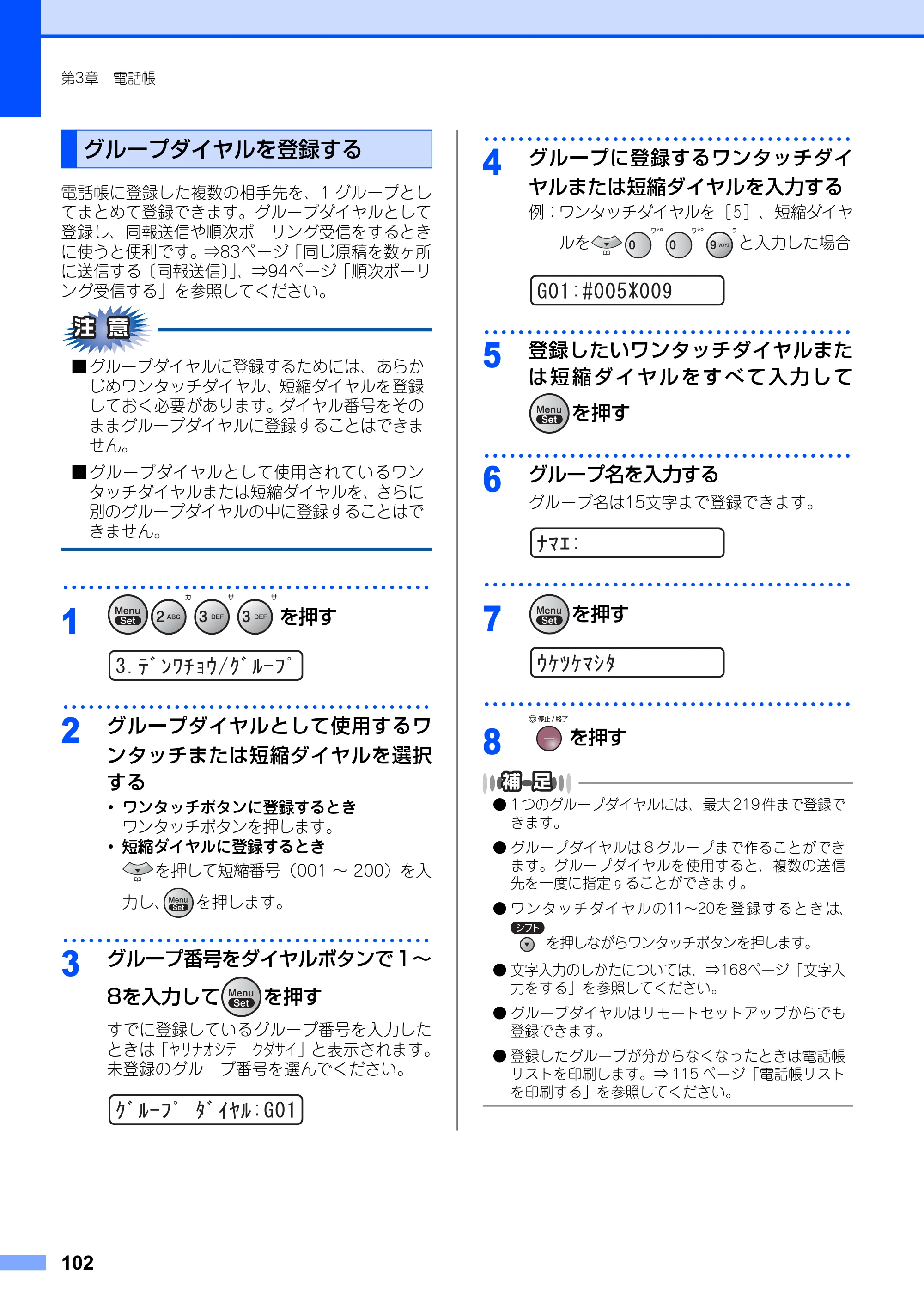 ブラザー FAX-2810N 取扱説明書（本体） — グループダイヤルを登録する — 原本ページ — 102ページ