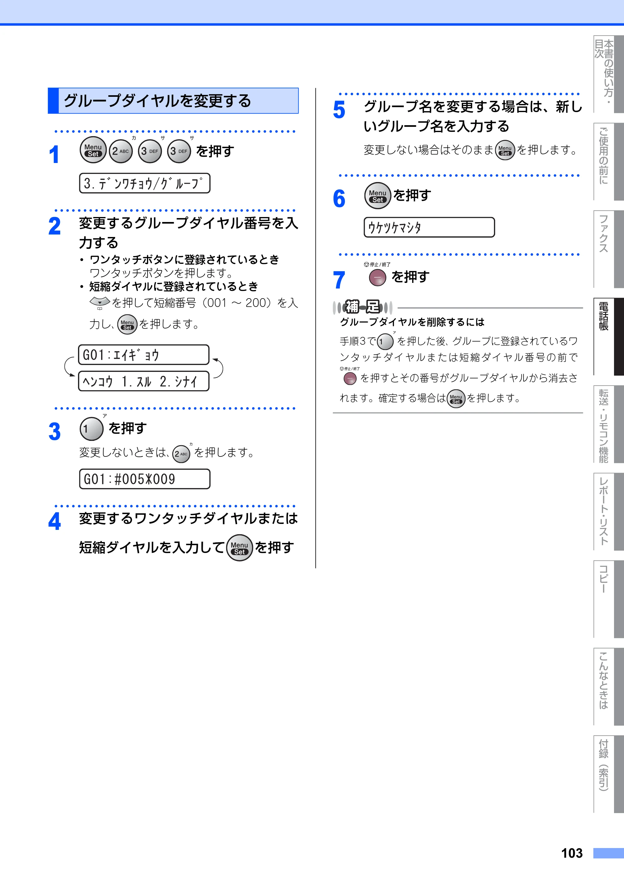 ブラザー FAX-2810N 取扱説明書（本体） — グループダイヤルを変更する — 原本ページ — 103ページ
