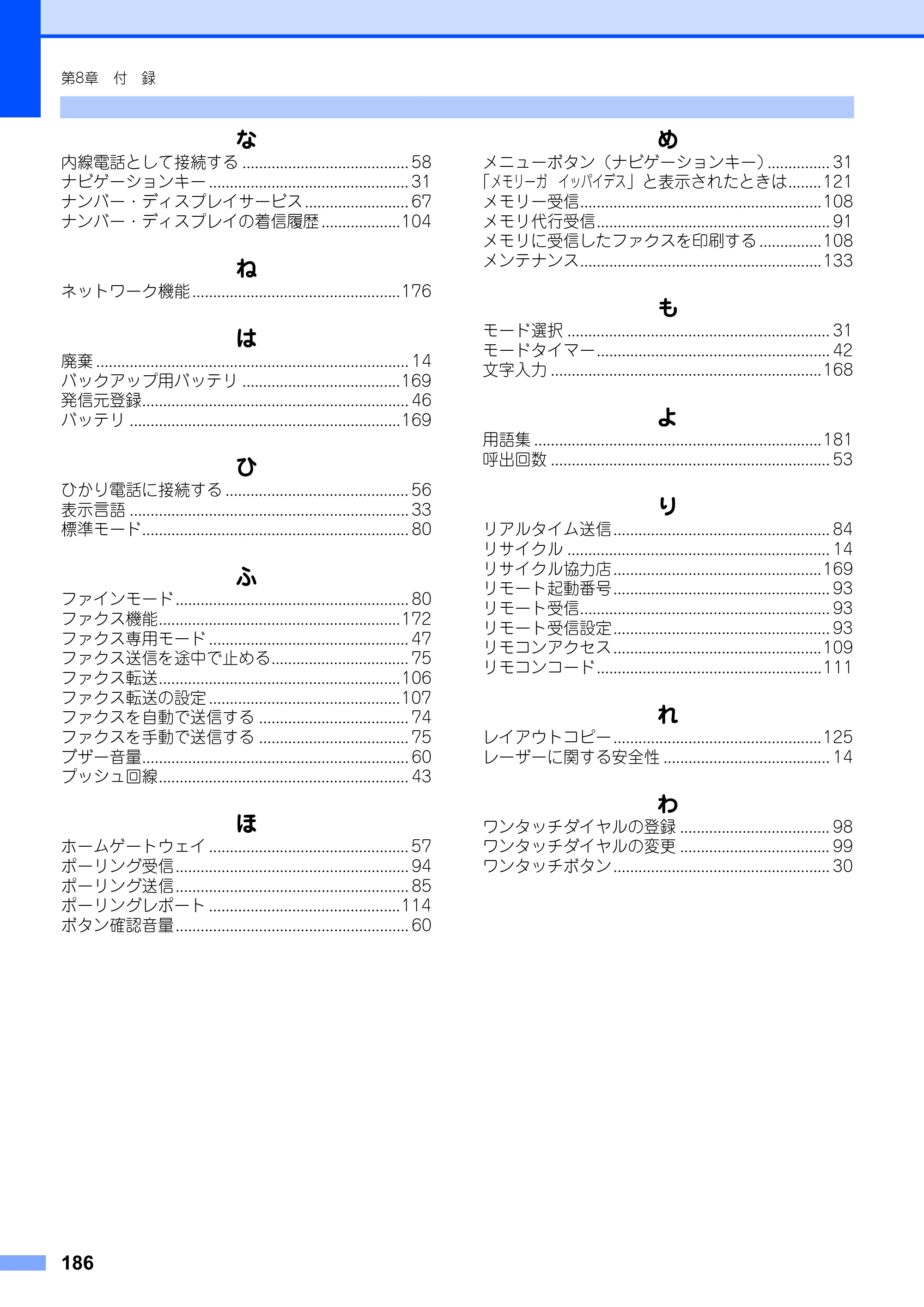 ブラザー FAX-2810N 取扱説明書（本体） — 原本ページ — 186ページ