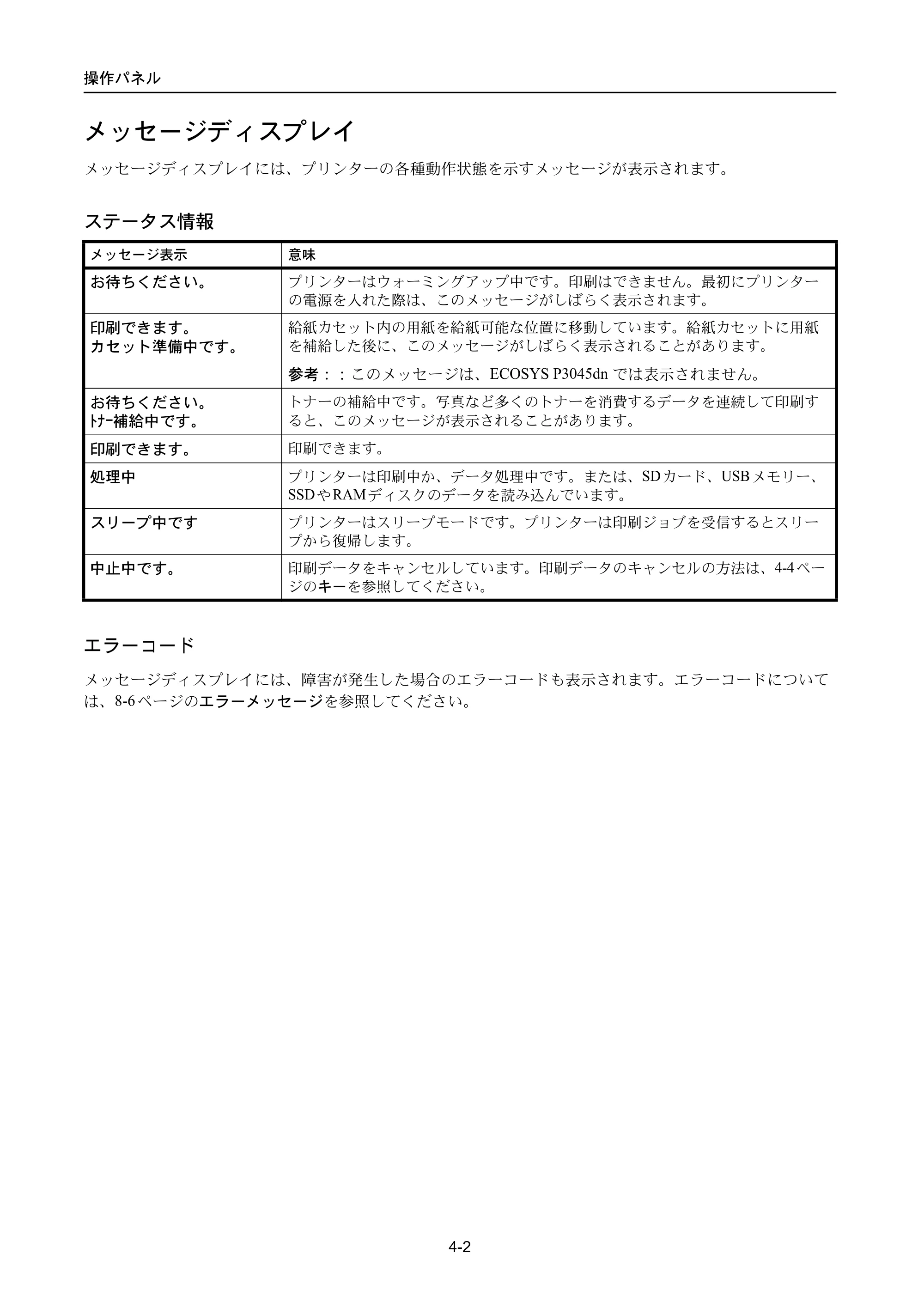 京セラ ECOSYS P3045dn / ECOSYS P3060dn ECOSYS P3060dn/P3045dn — メッセージディスプレイ — 原本ページ — 92ページ