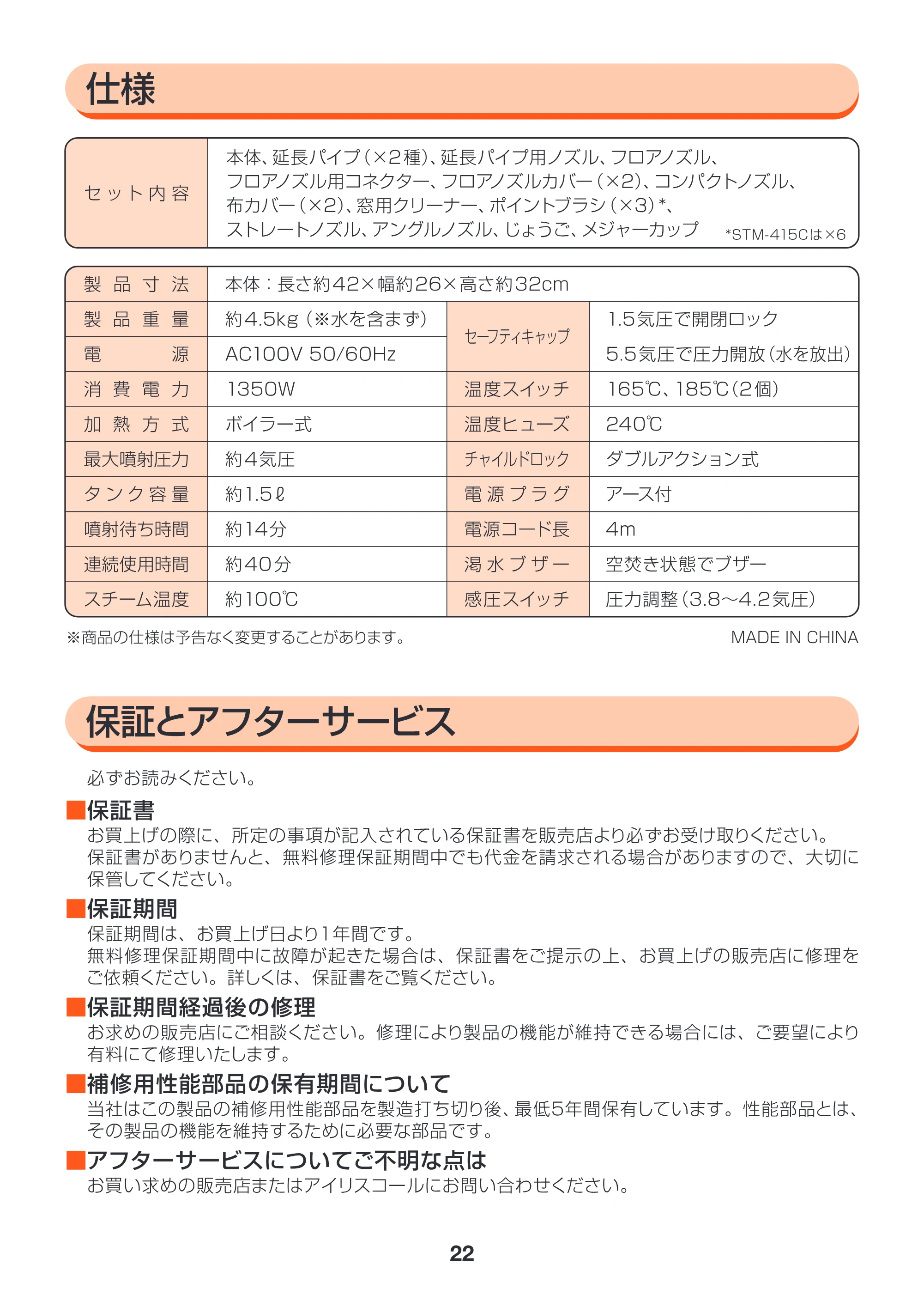 アイリスオーヤマ STM-415 取扱説明書 — 原本ページ — 22ページ