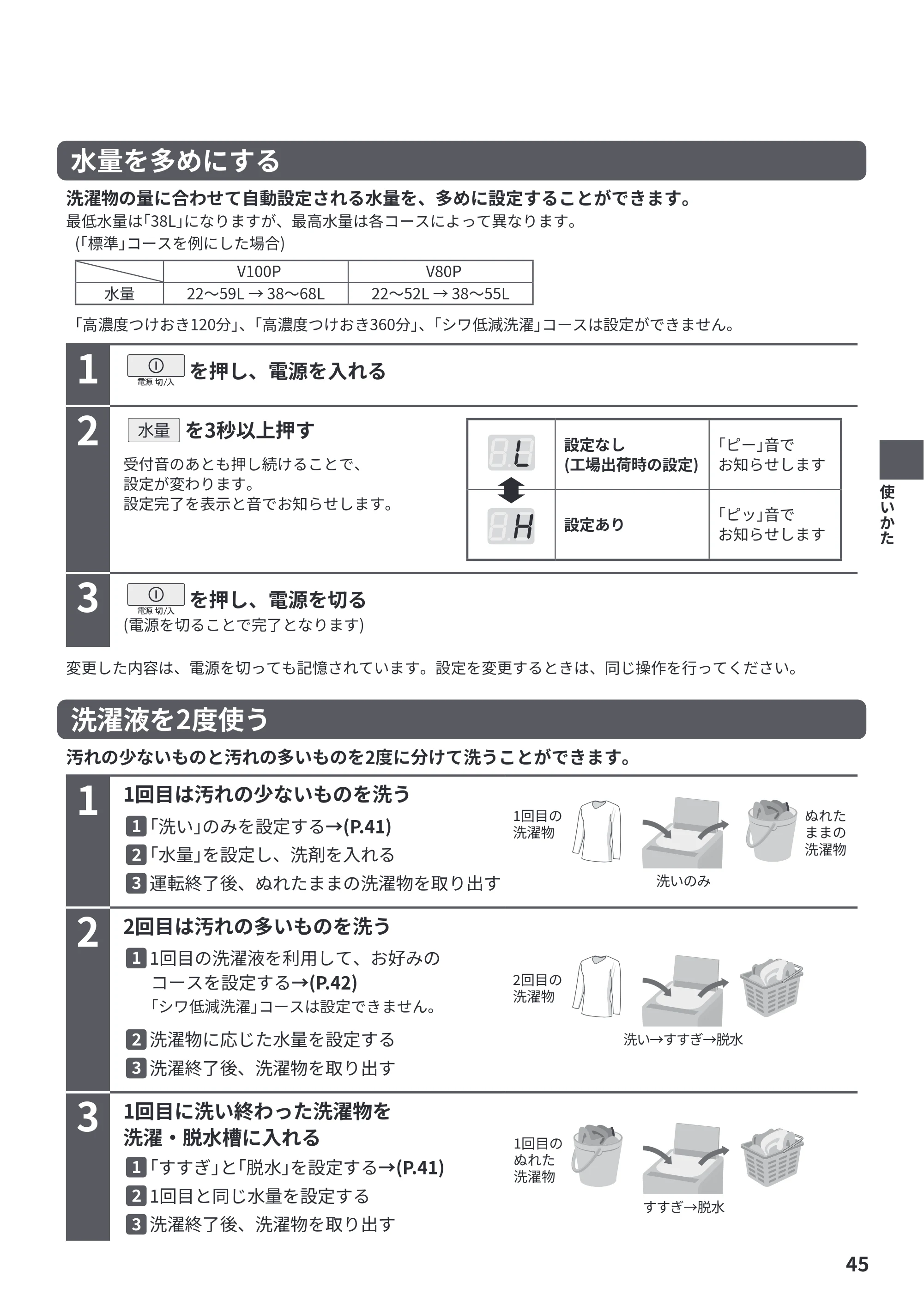 日立 BW-V100P / BW-V80P 取扱説明書 — 原本ページ — 45ページ
