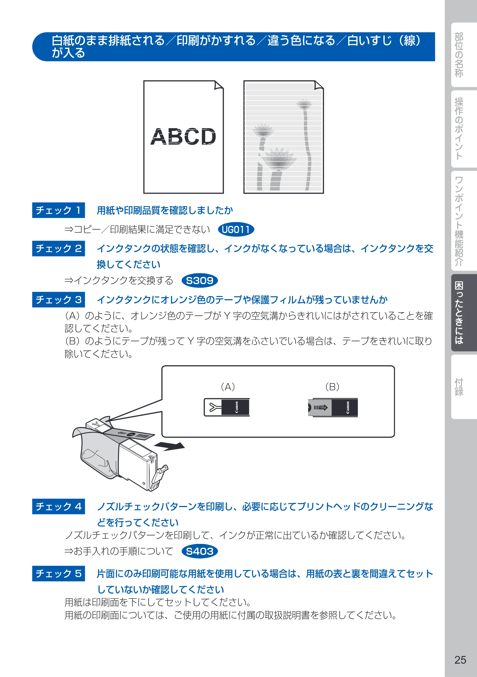 キヤノン PIXUS MG6530 PIXUS 早わかり（PDF：6.02MB） — 白紙のまま排紙される／印刷がかすれる／違う色になる／白いすじ（線）が入る — 原本ページ — 27ページ